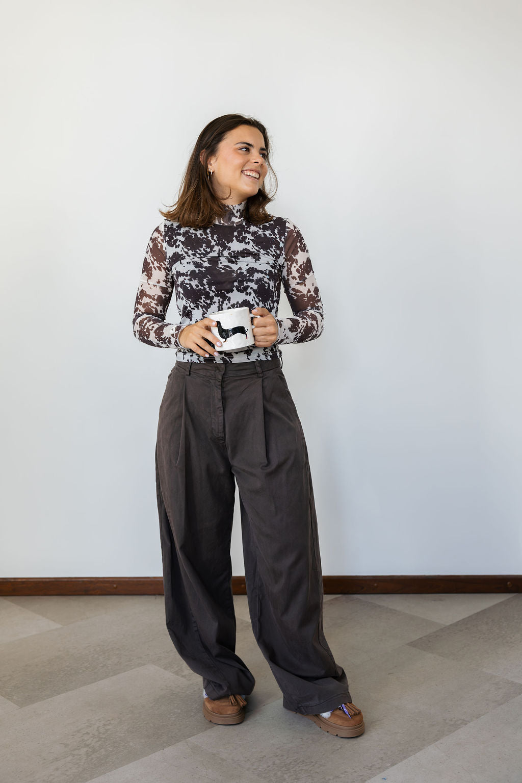 CR Neyo Cow Mesh Turtleneck Top