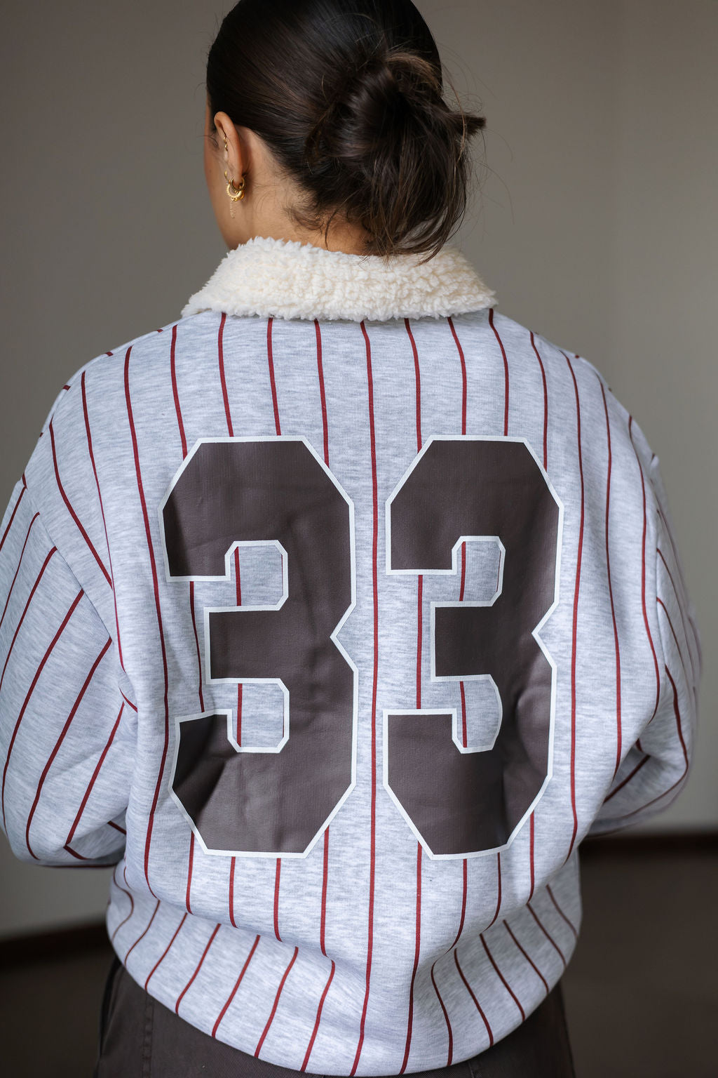 CR Baseball Striped Contrast Collar Dropped Shoulder Sweat