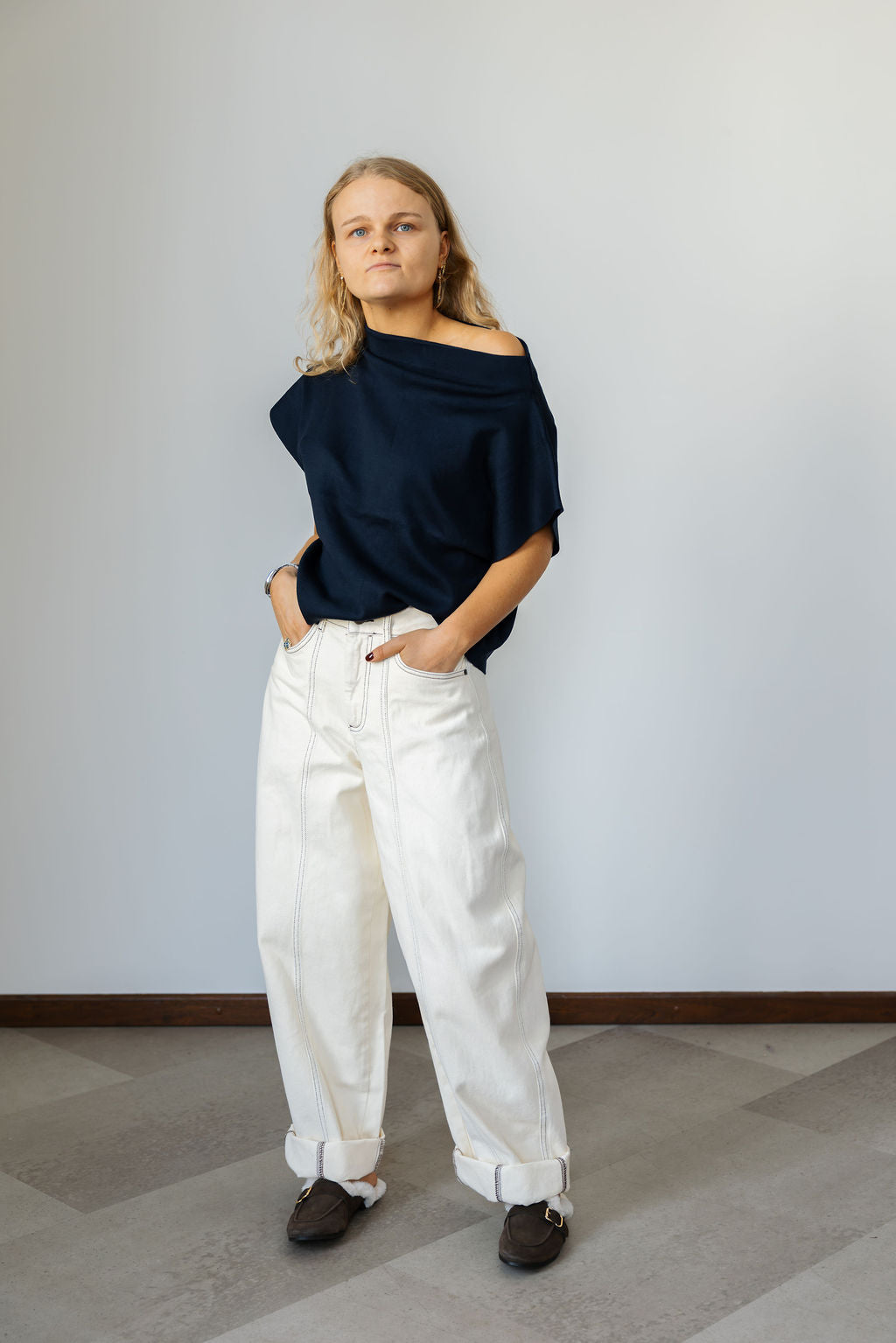 Lucy Off Shoulder Top Navy