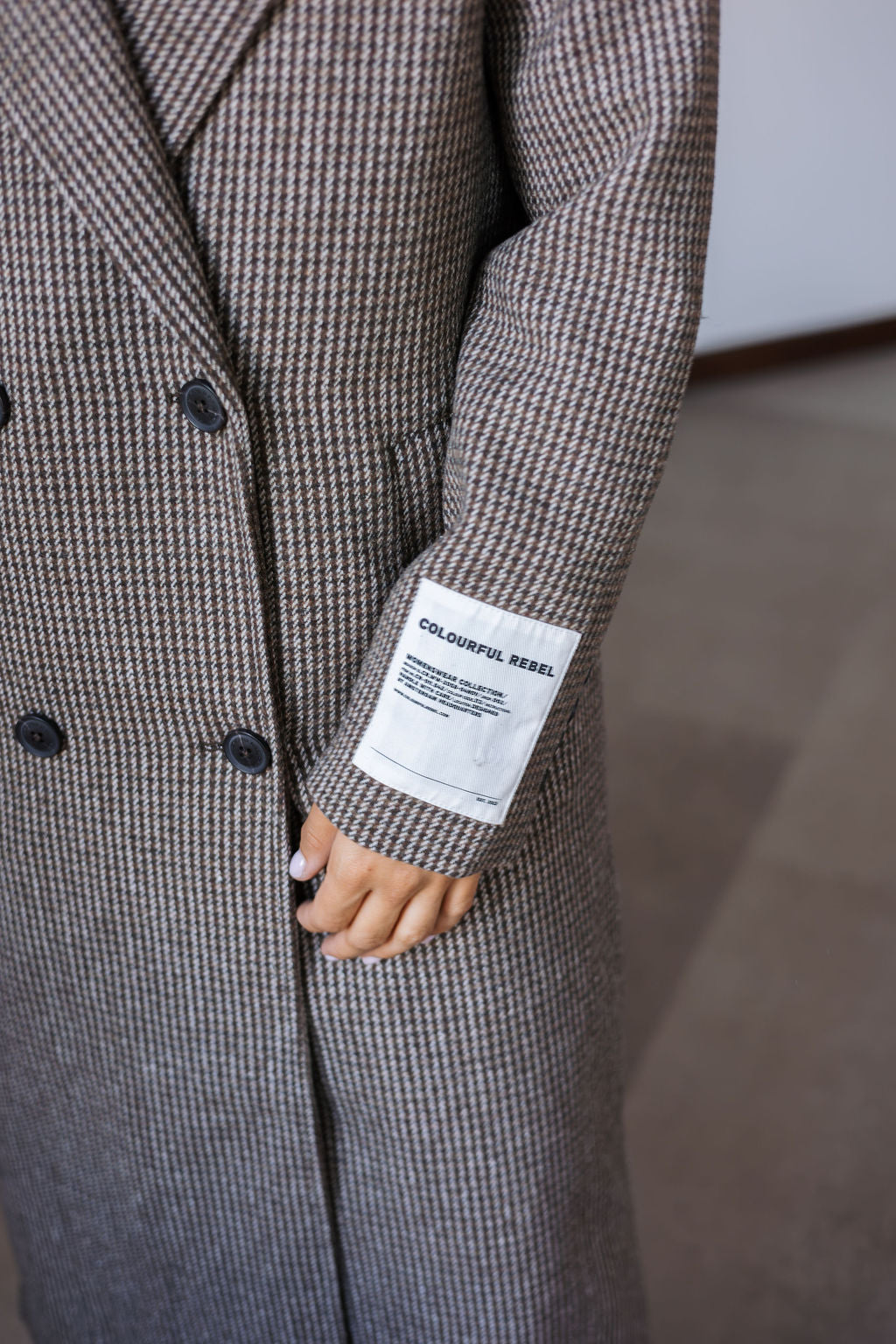 Zania Check Double Breasted Wool Long Coat