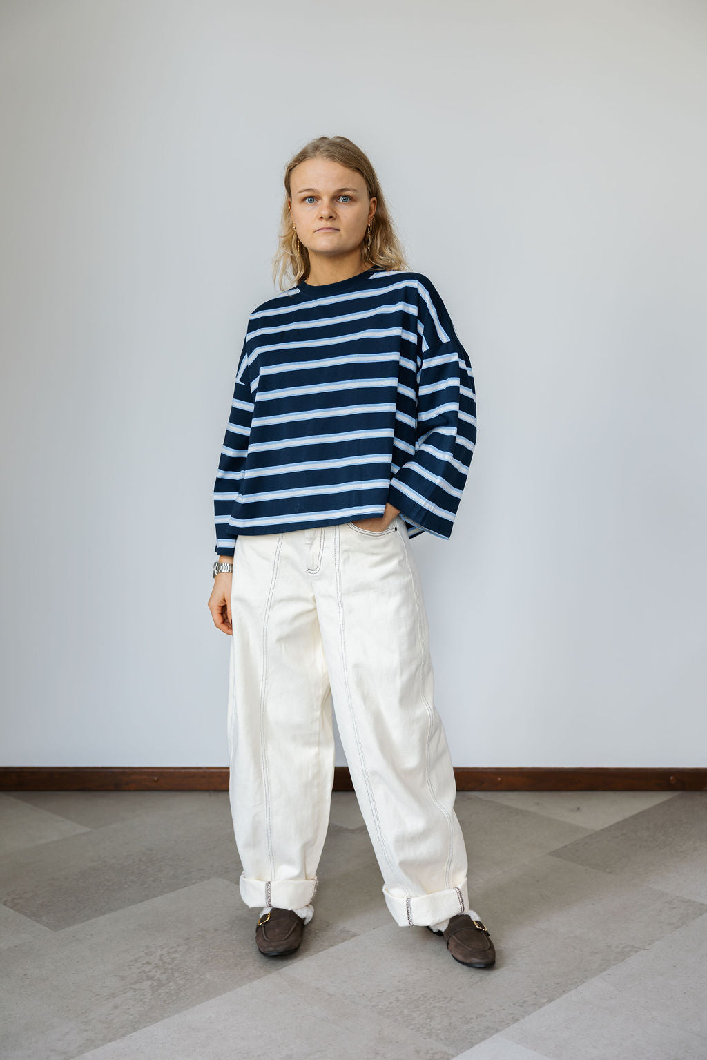 Juno Striped Tie-Back Top Marine Blue