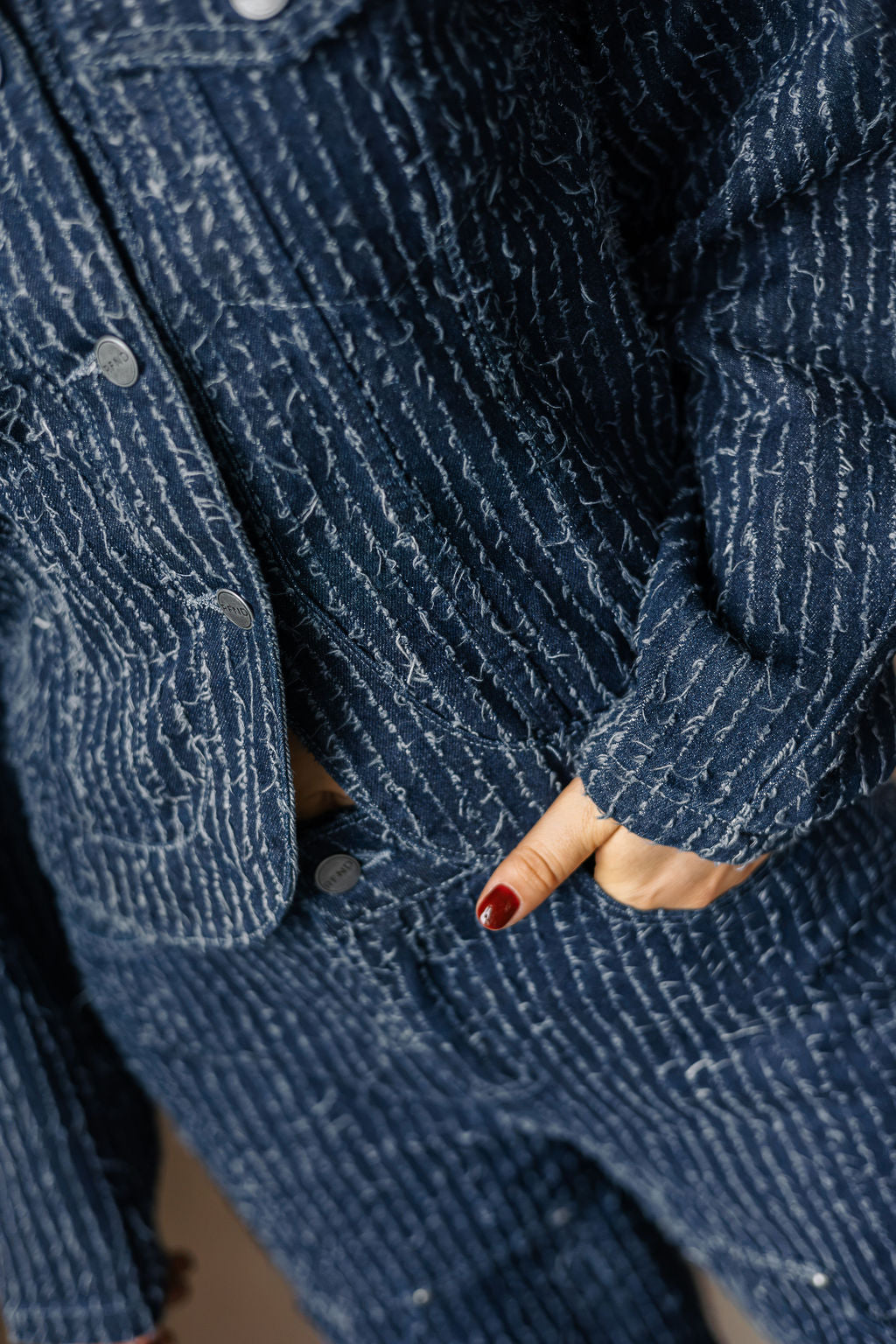 REFINED Woven Structure Denim Jacket Ayla - Blue Denim