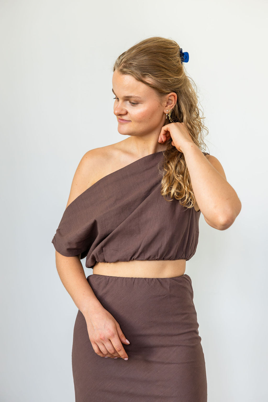 Addison One Shoulder Top Brown