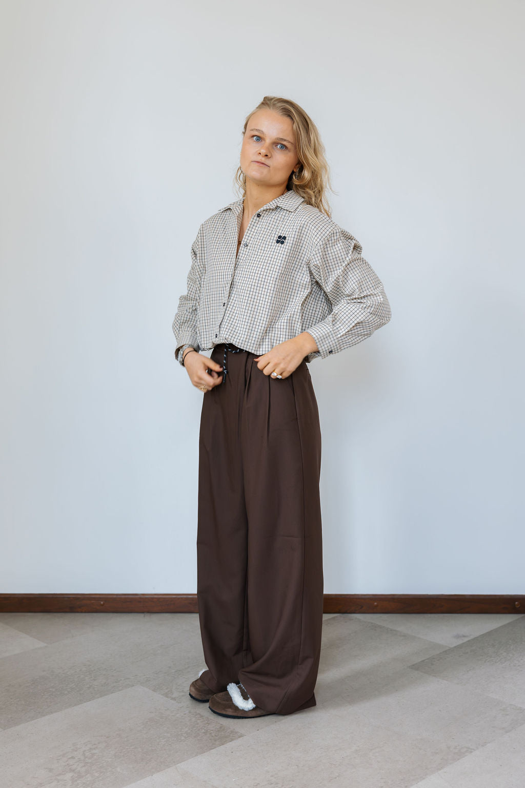 Imprevu Clio Boxy Chequered Blouse-Bordeaux/Beige