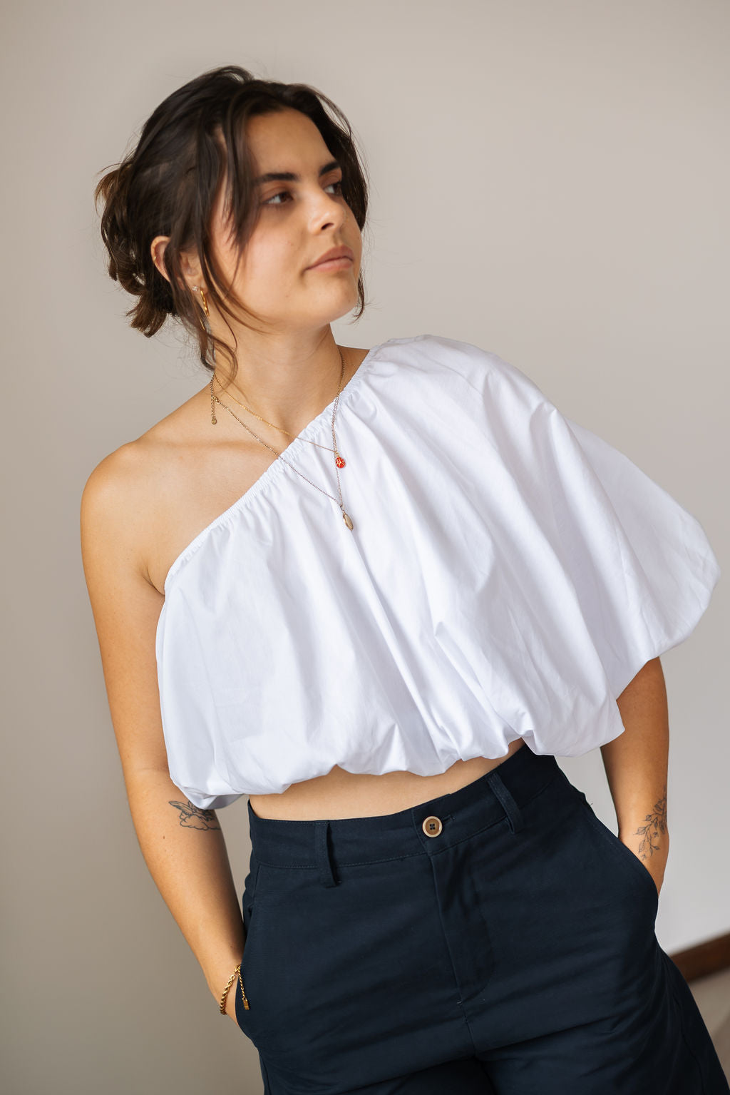 Jade One Shoulder Blouse White
