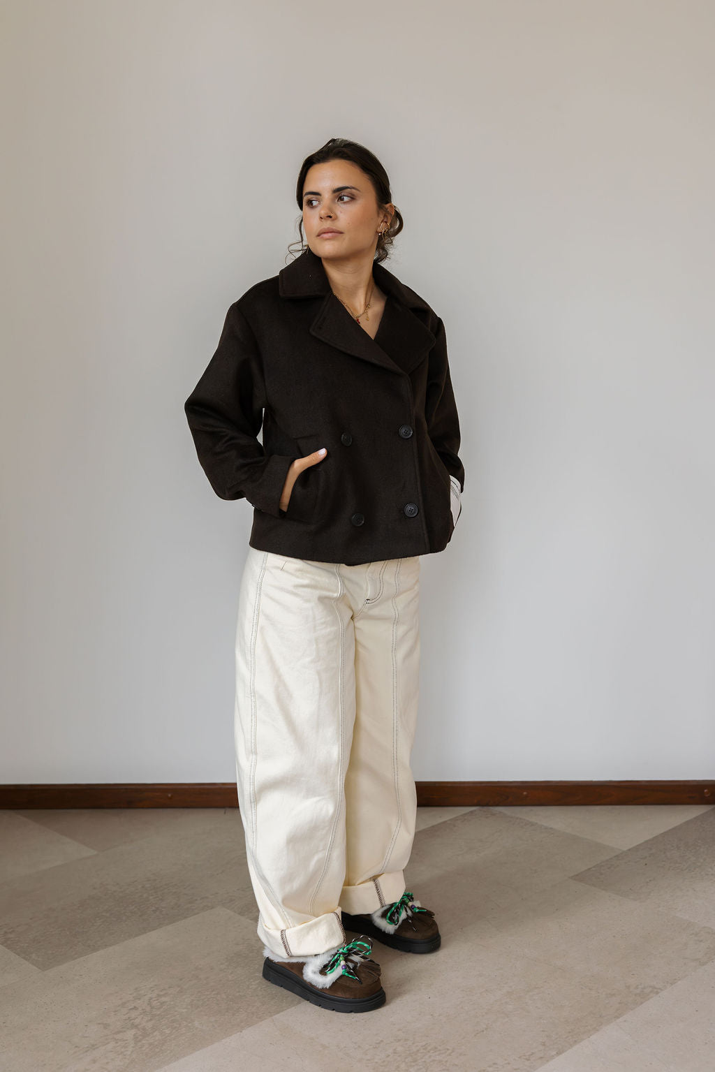 CR Zerisse Double Breasted Wool Short Coat