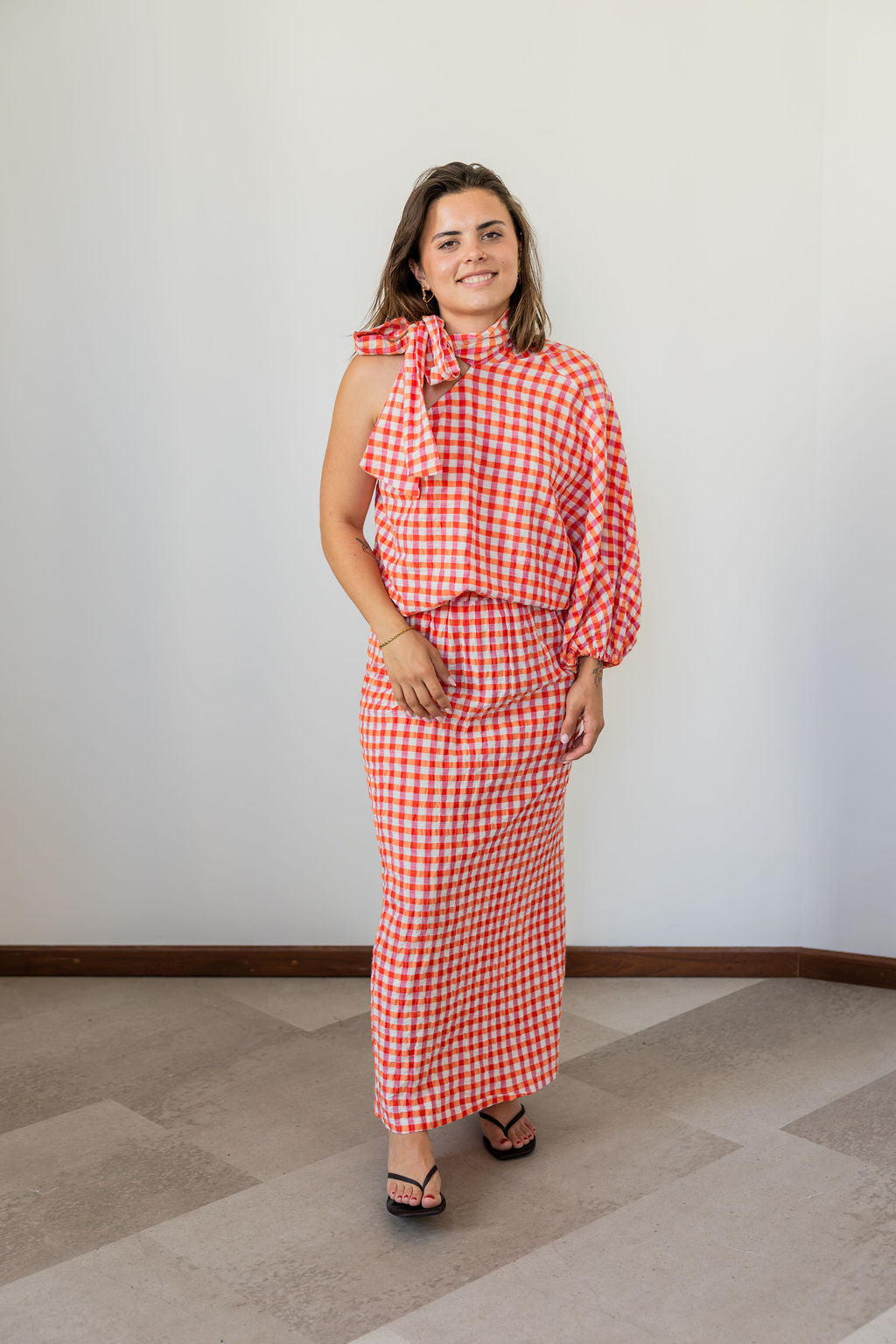 Grace Long Chequerd Skirt Orange