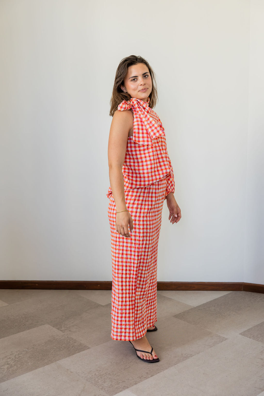 Grace Long Chequerd Skirt Orange