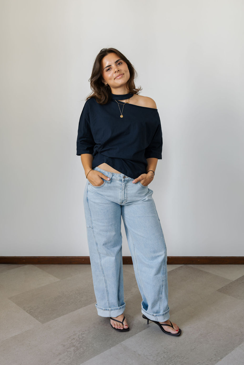 Noémie One Shoulder T-Shirt Blue Marine