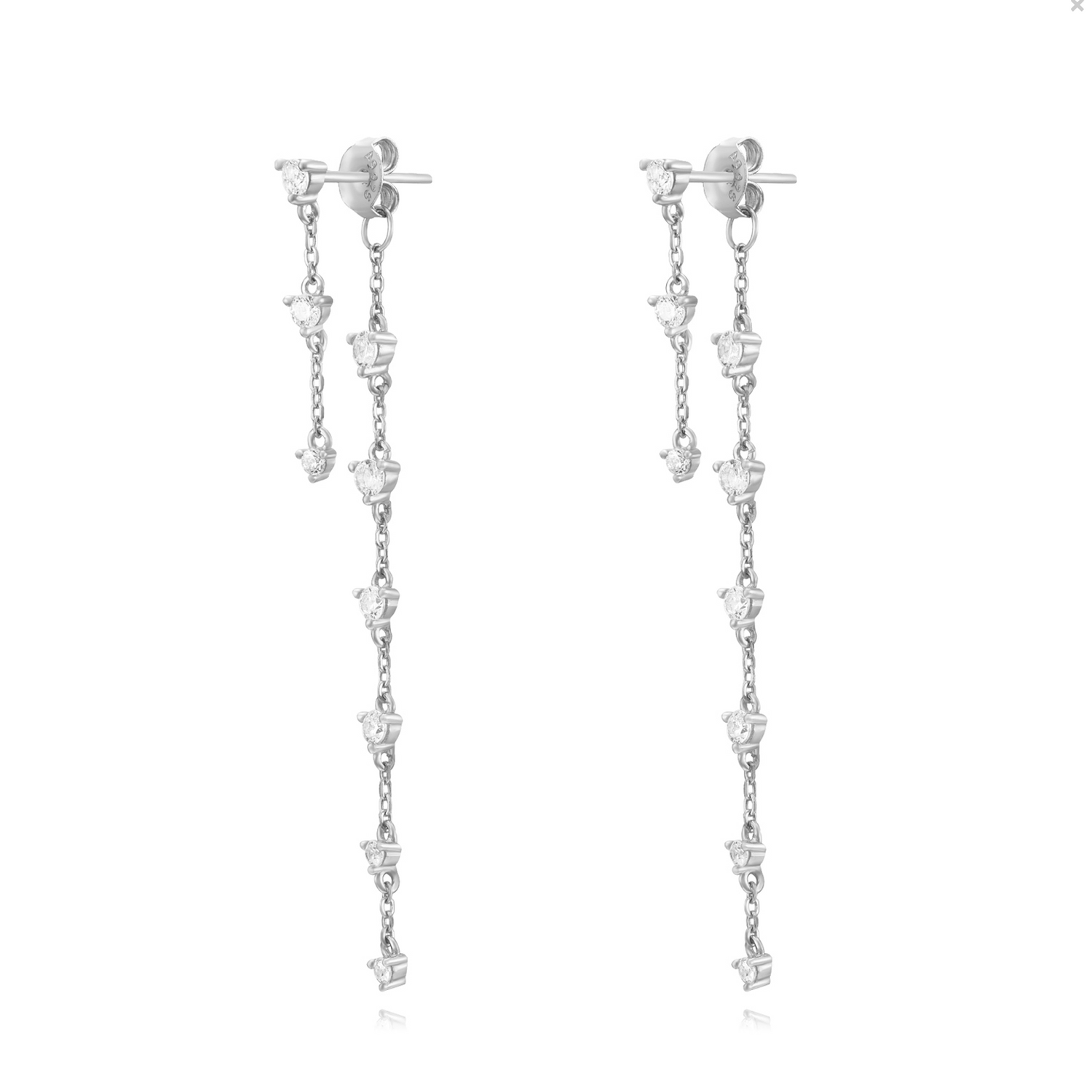 Double Diamond Drop Chain Earring-Goud/Green