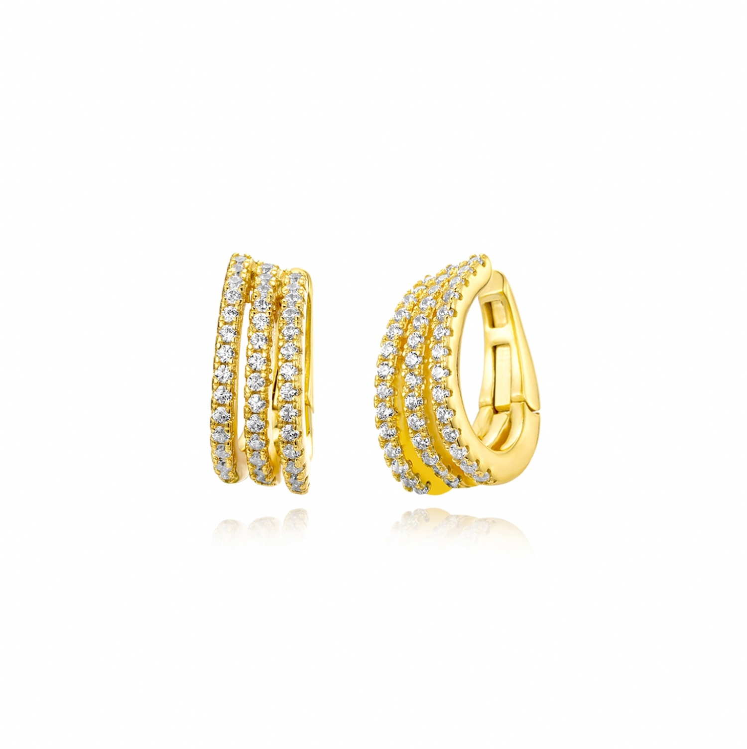Tripple Diamond Ear Cuff-Goud/Zilver