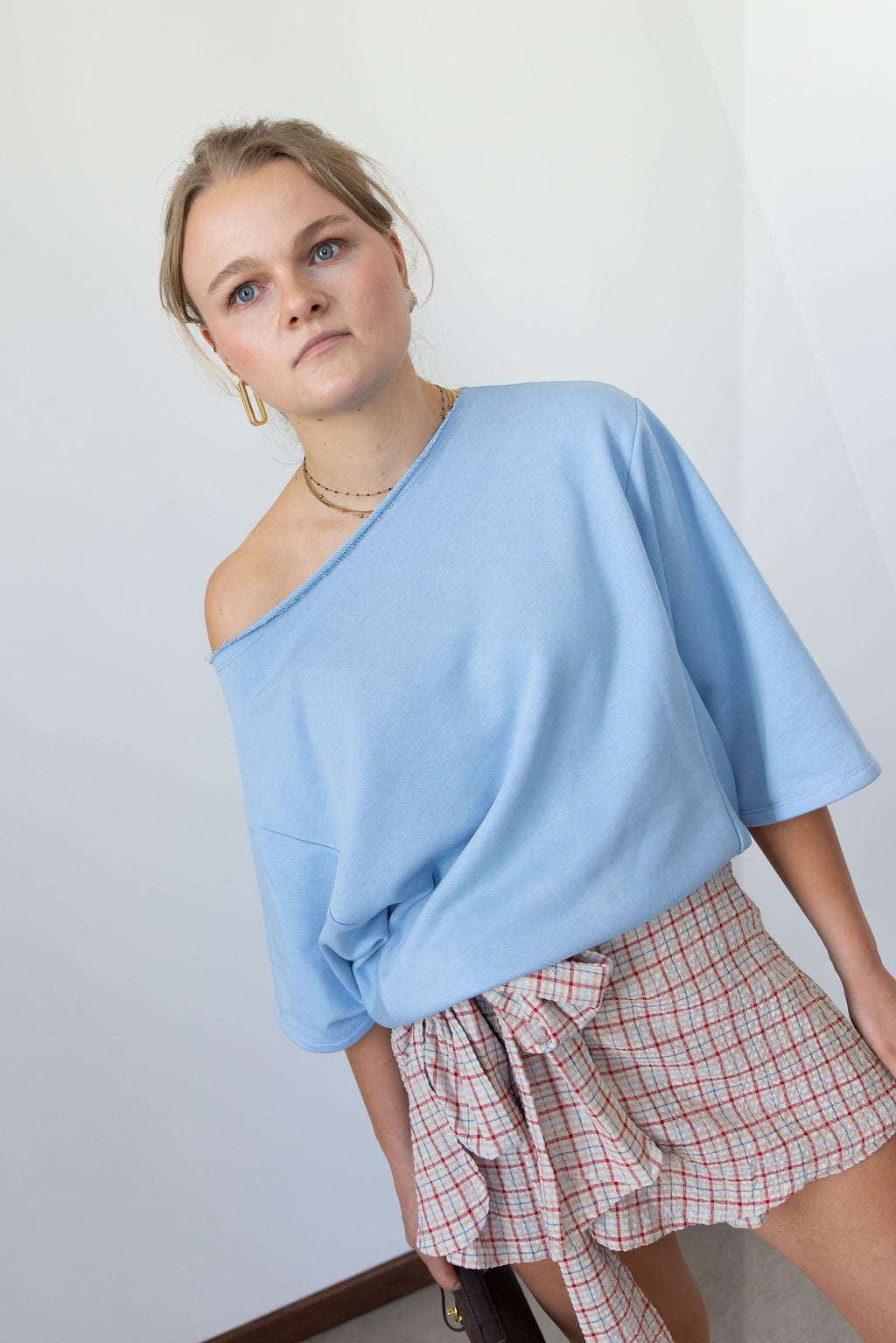 Zoey One Shoulder Top Light Blue