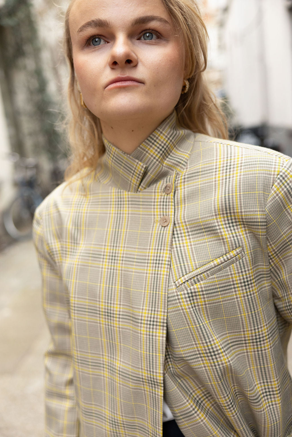 June Chequered Blazer Butter Yellow& Brown