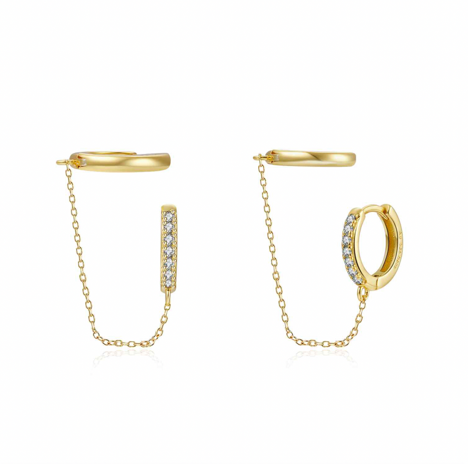 Diamond Hoop Chain Earring-Goud/Zilver