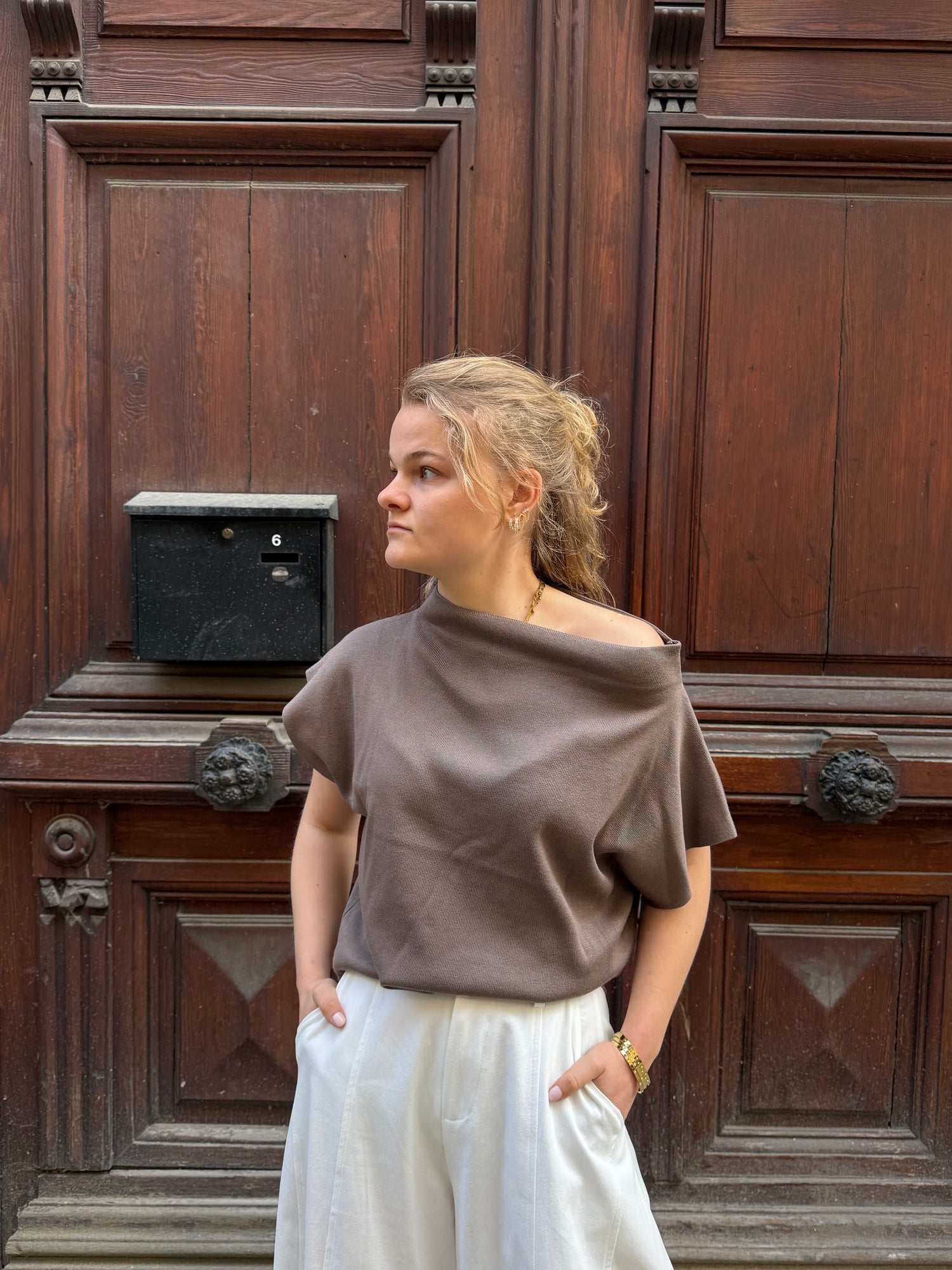 Lucy Off Shoulder Top Brown