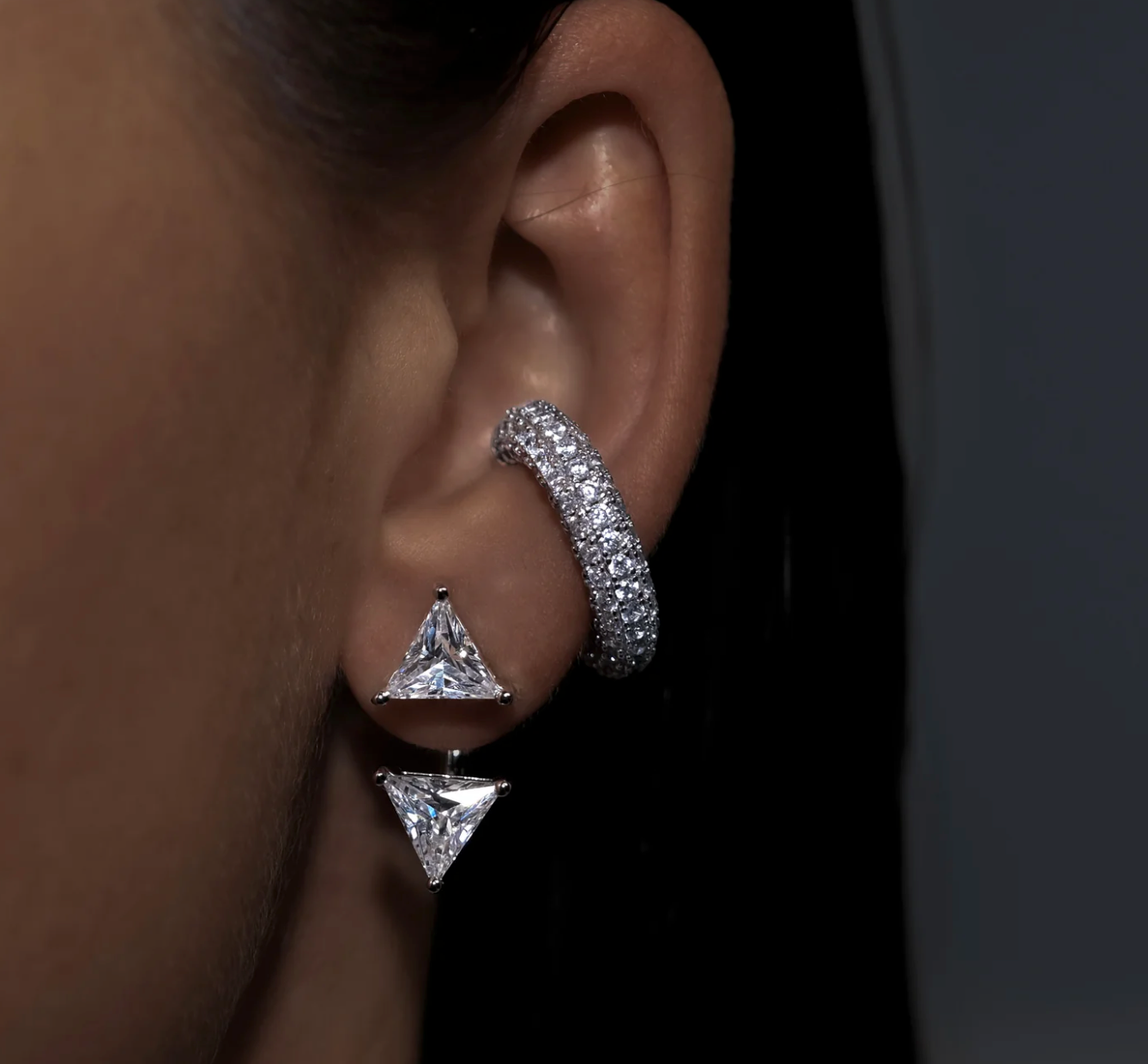Triangle Diamond Jacket Earstud-Goud/Zilver