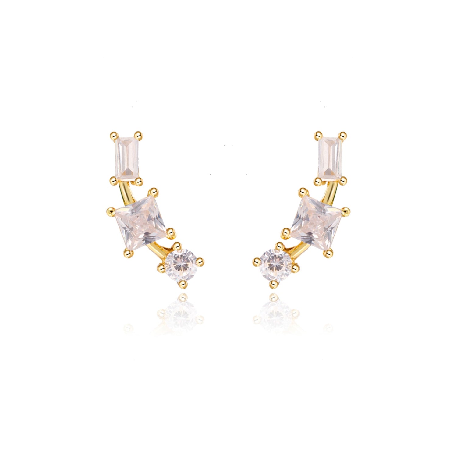 Lola Tripple Diamond Earring-Goud/Zilver/Groen