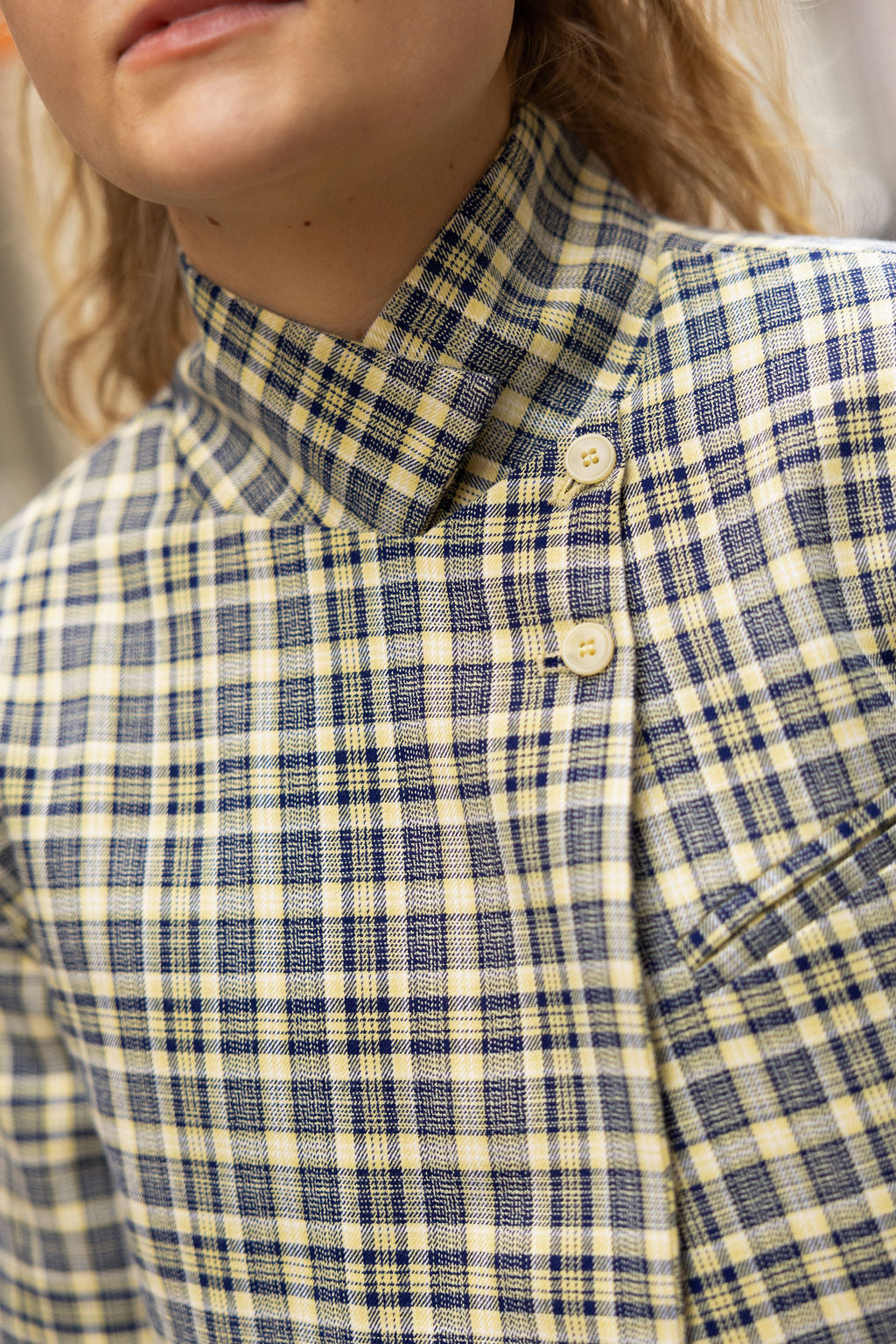 June Chequered Blazer Butter Yellow& Blue