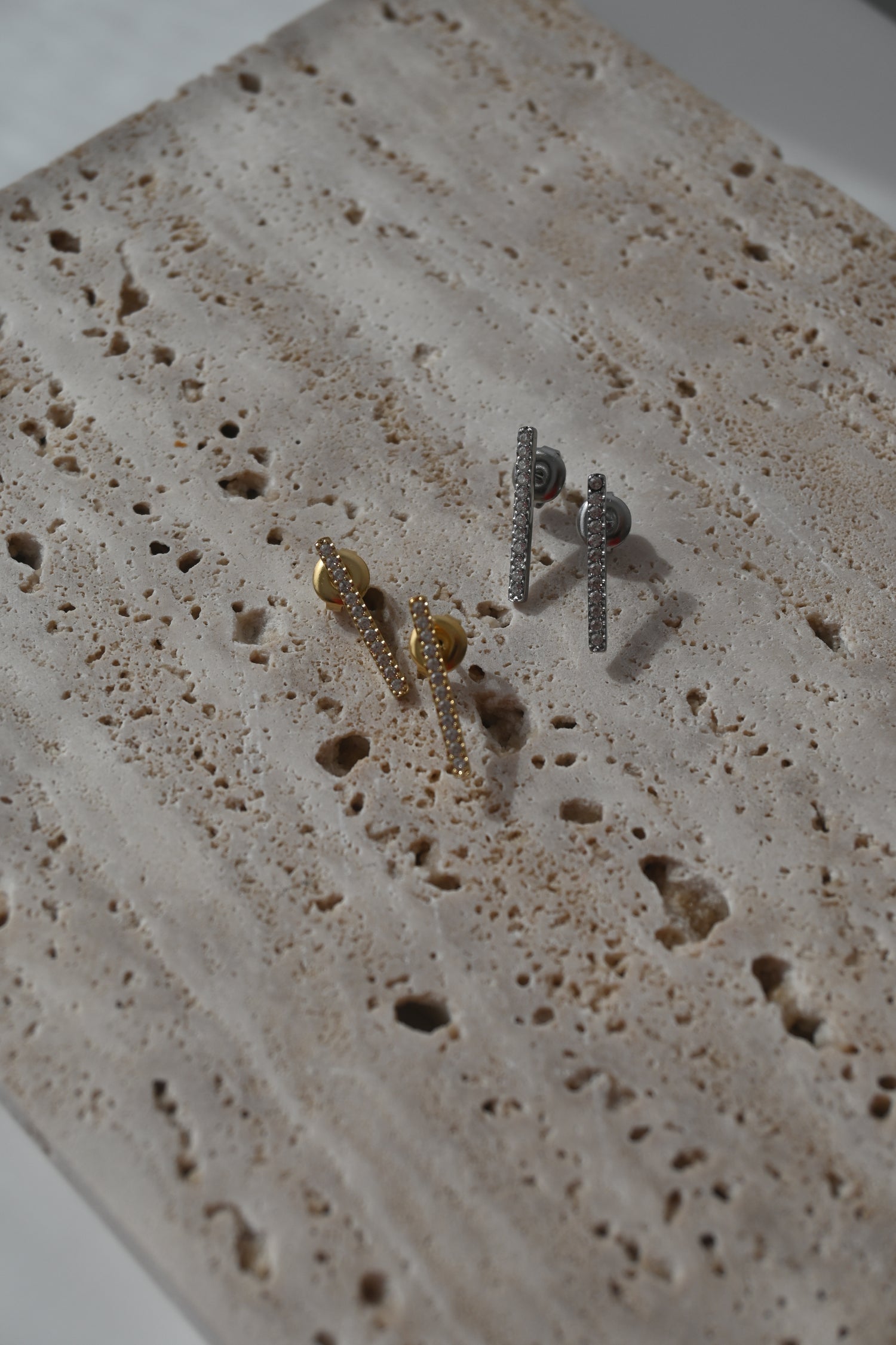 Diamond Bar Earrings-Goud/Zilver
