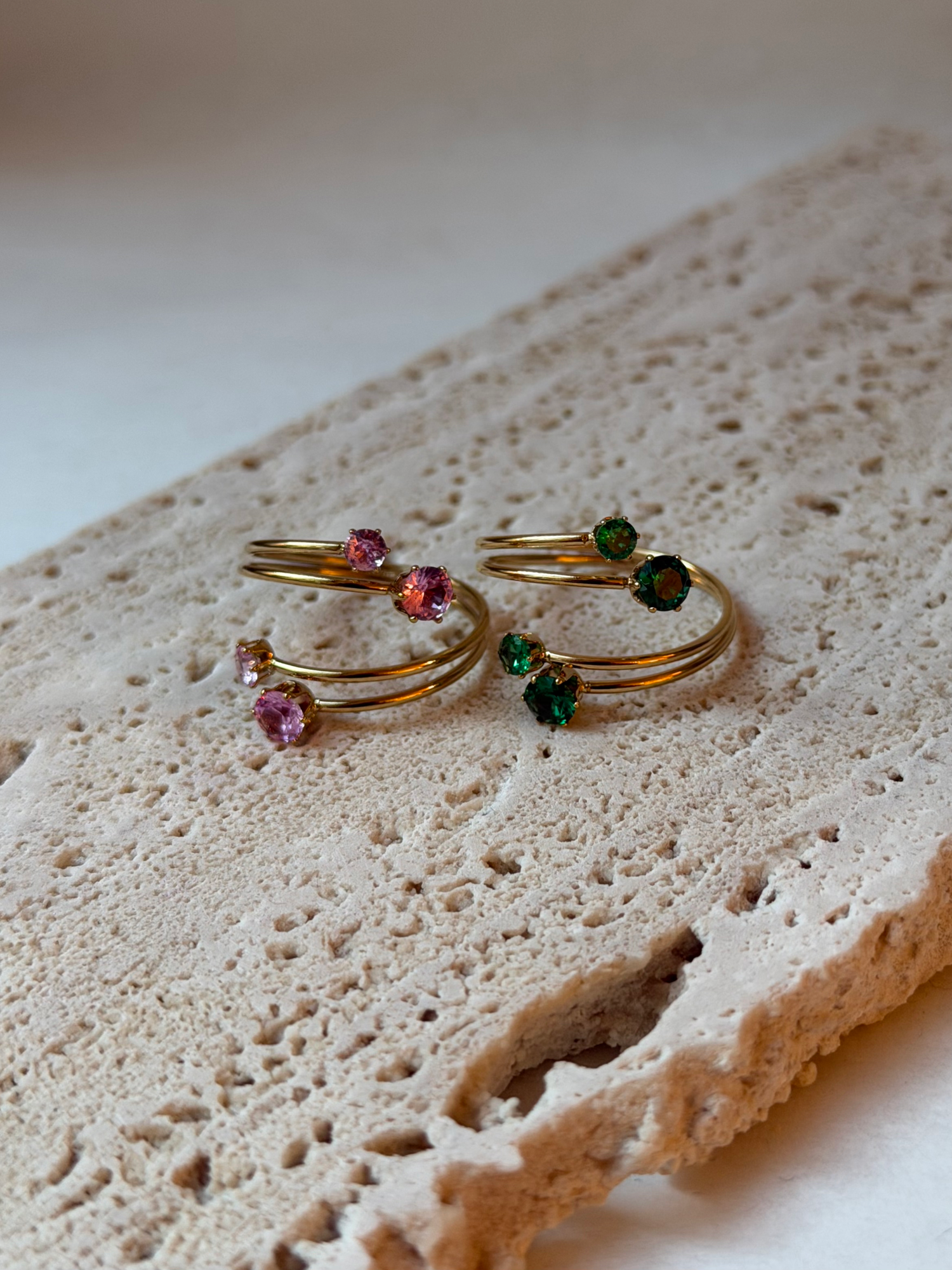 Four Diamonds Ring-Green/Pink