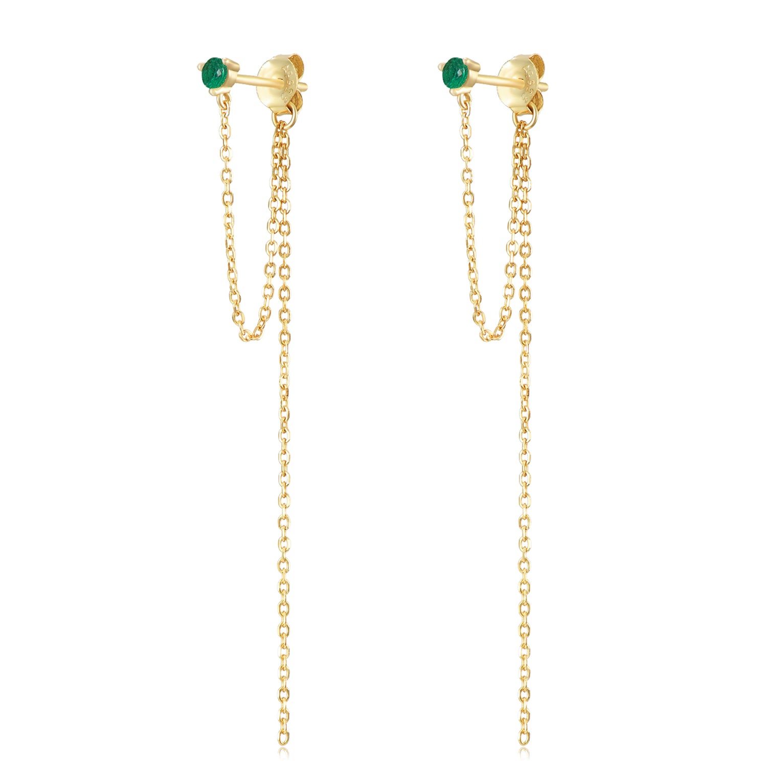 India Diamond Chain Earring-Goud/Groen/Zilver