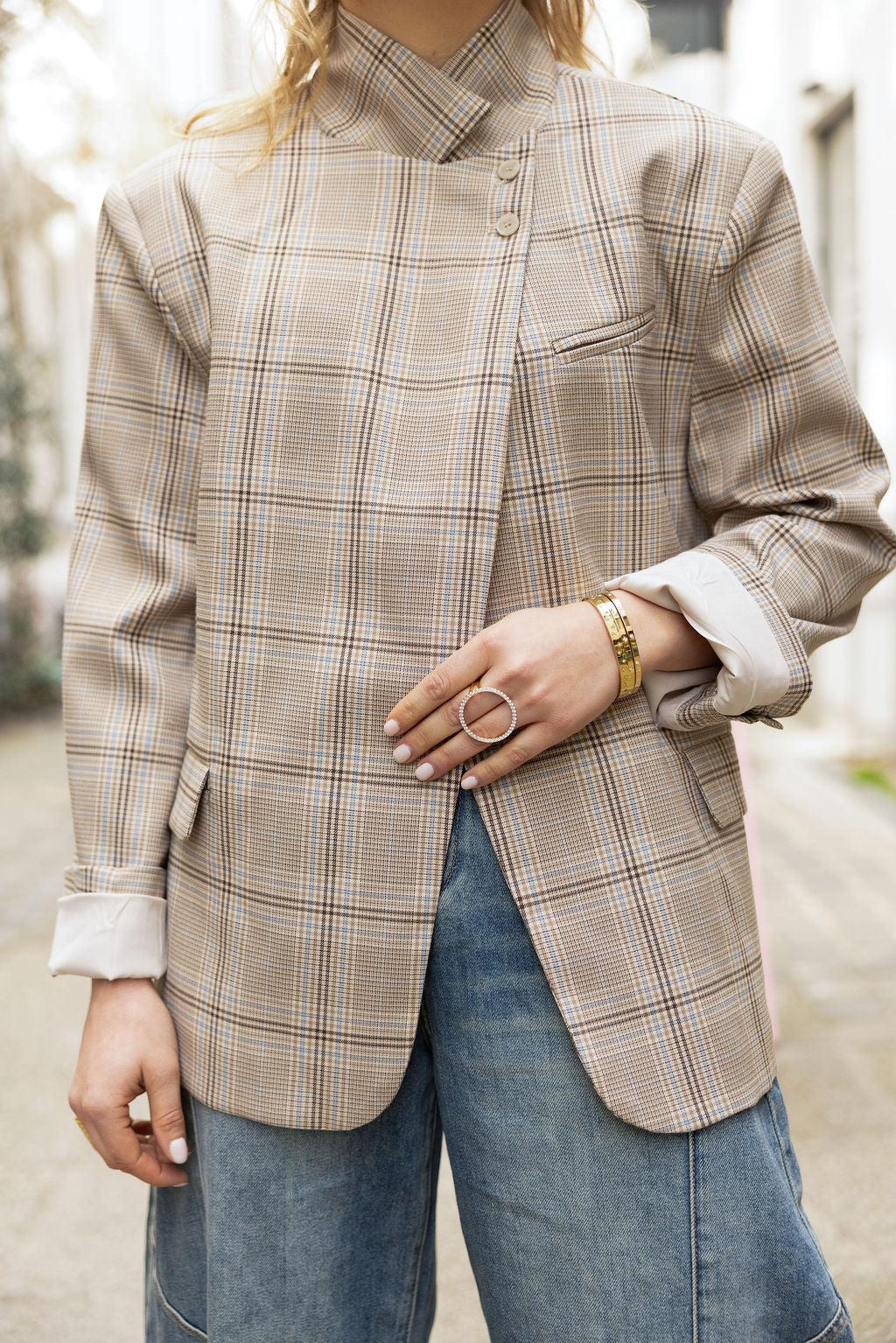 June Chequered Blazer Blue & Brown