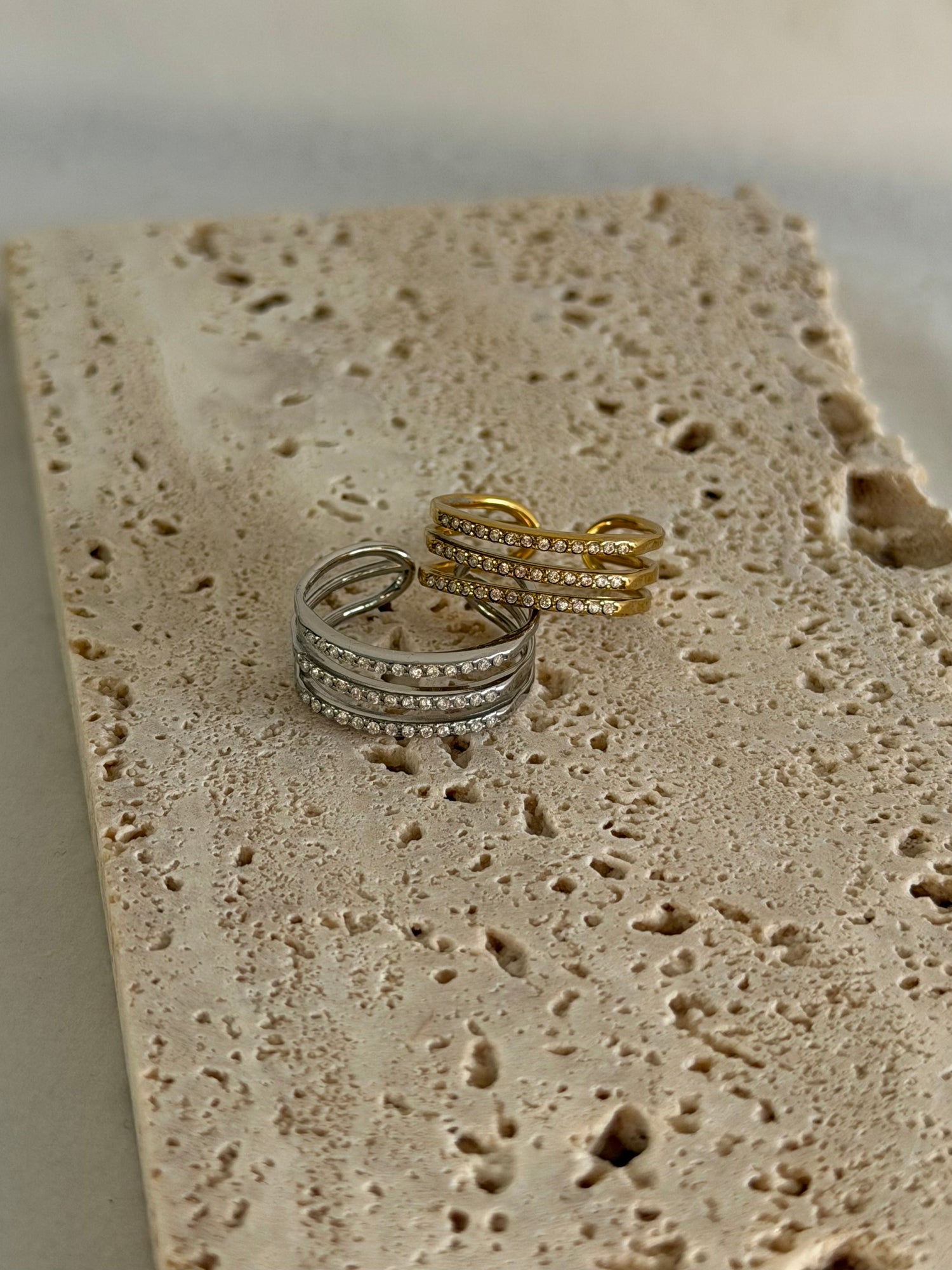 Triple Diamond Bar Ring-Goud/Zilver