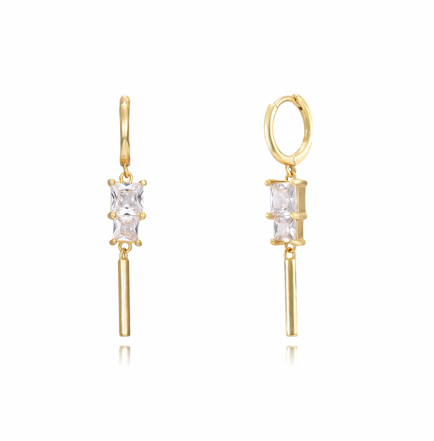 Double Diamond Stick Earring-Goud/Zilver