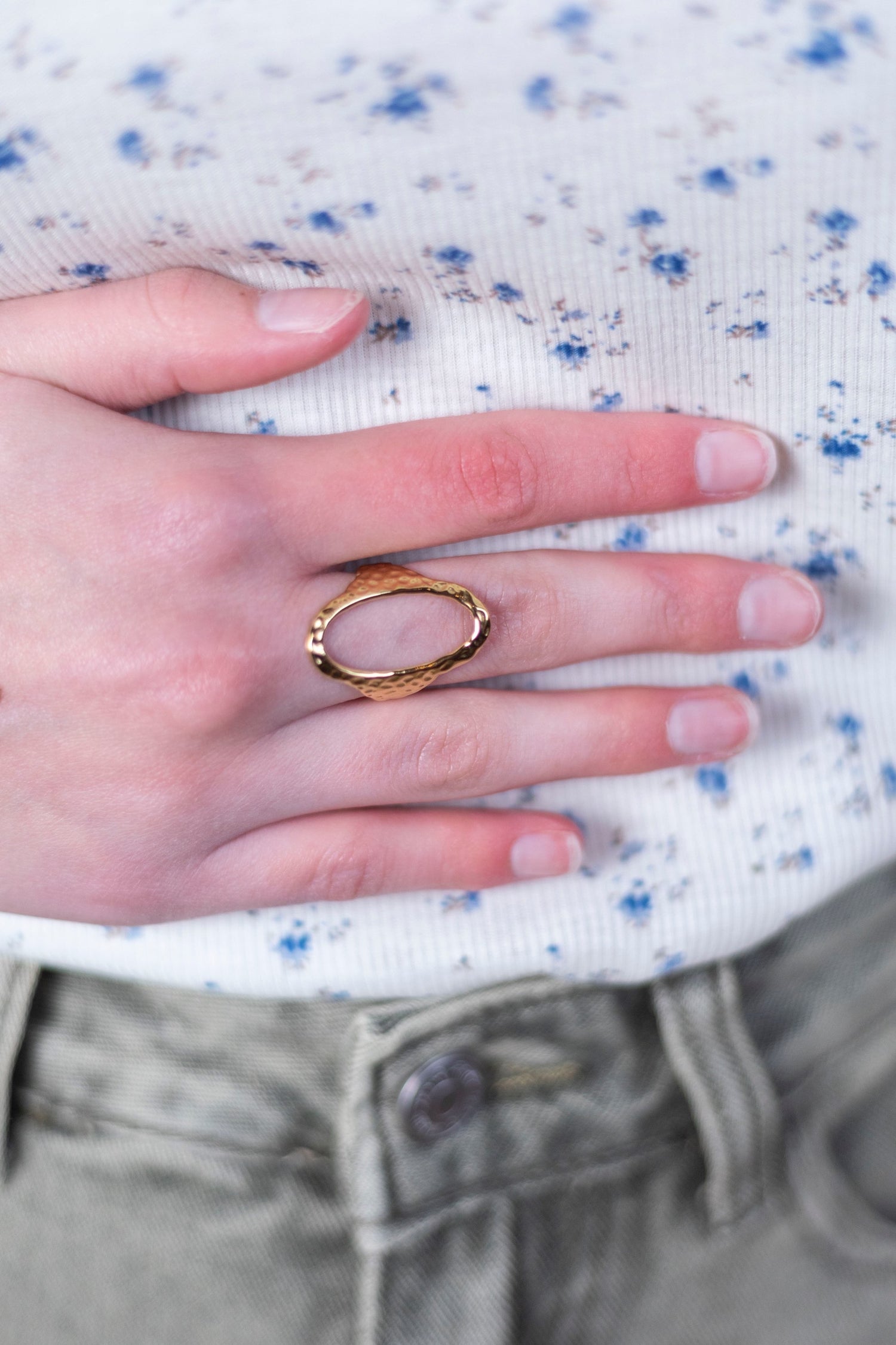 Issy Golden Oval Ring-Goud/Zilver