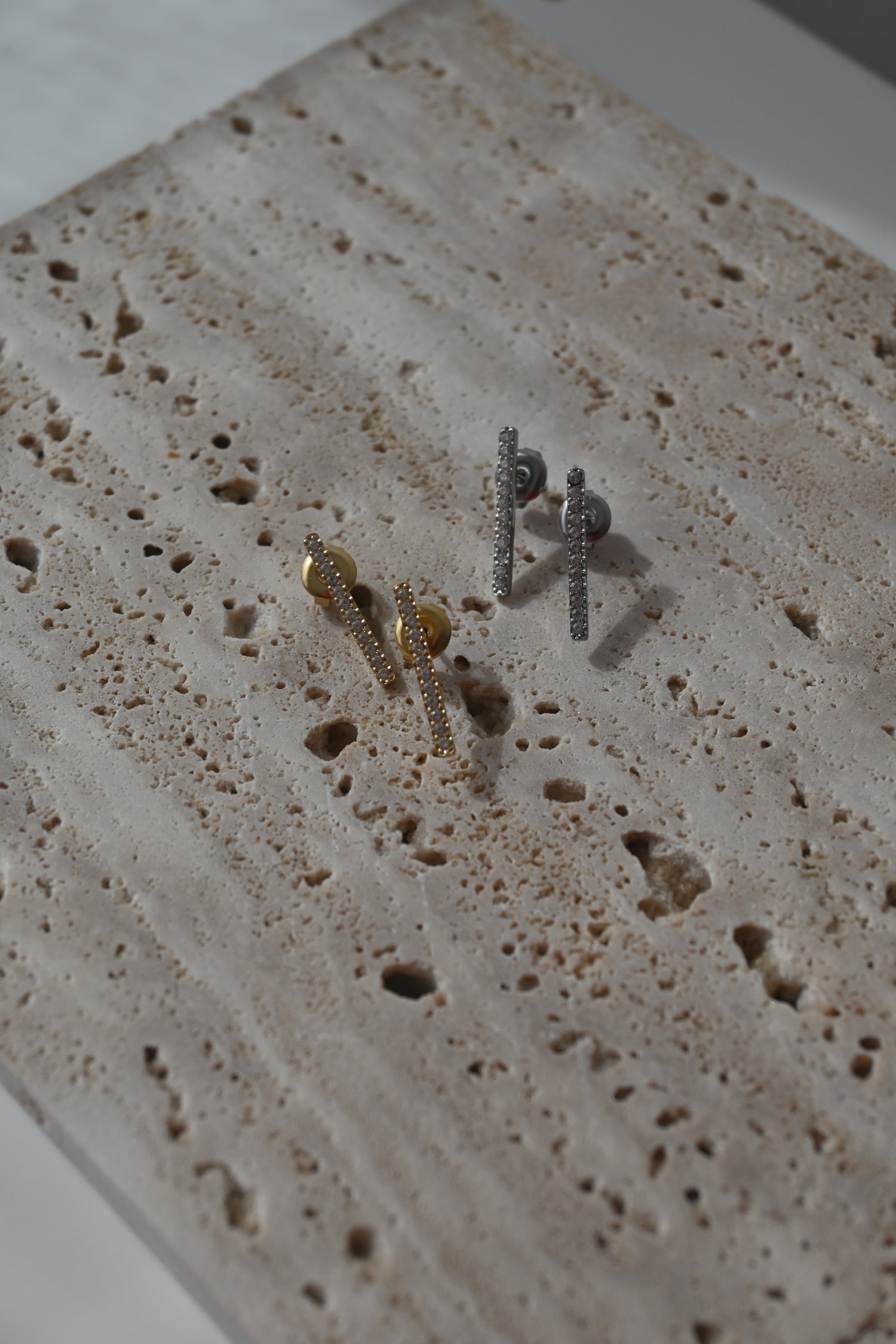 Diamond Bar Earrings-Goud/Zilver