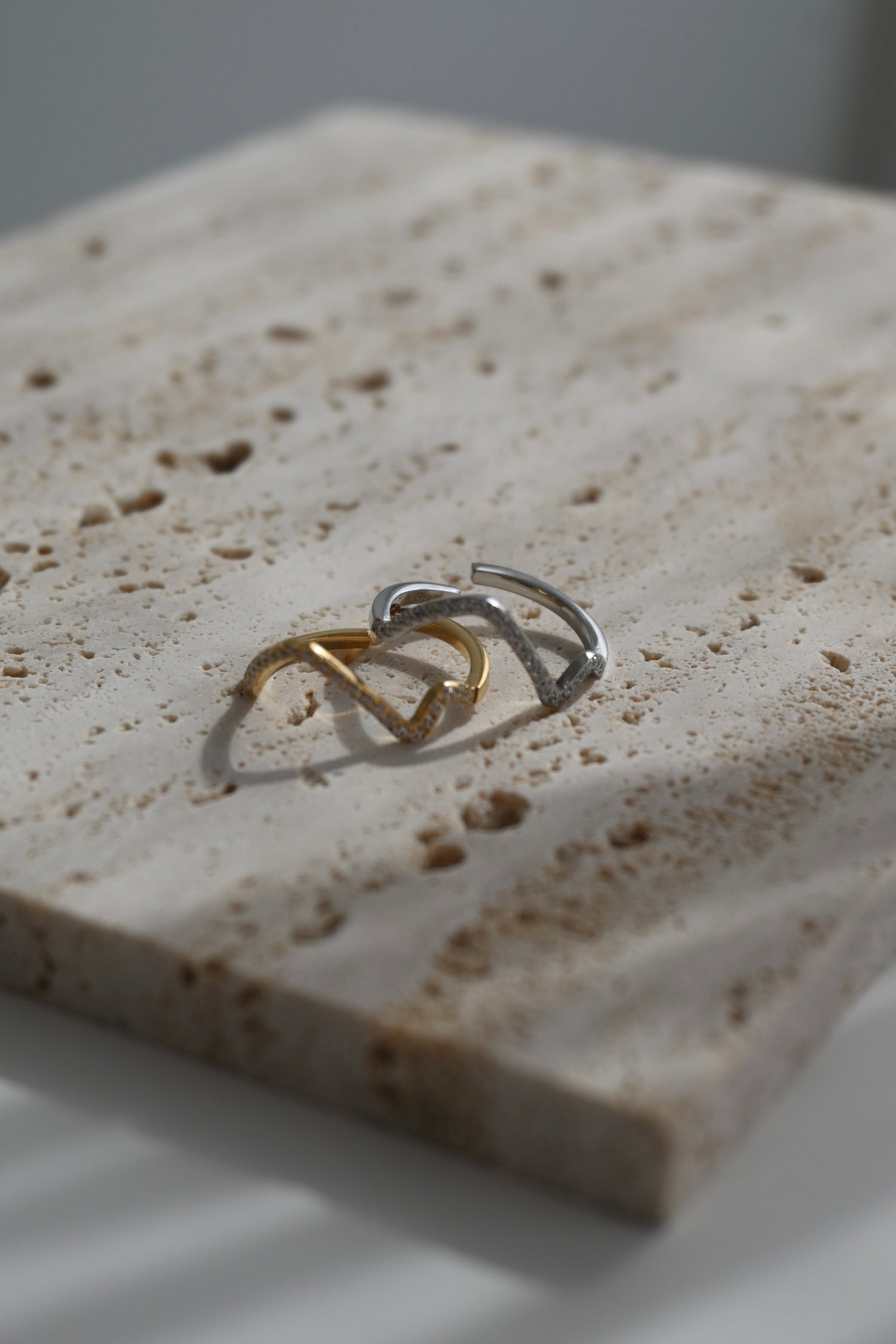 Diamond Wave Ring-Goud/Zilver
