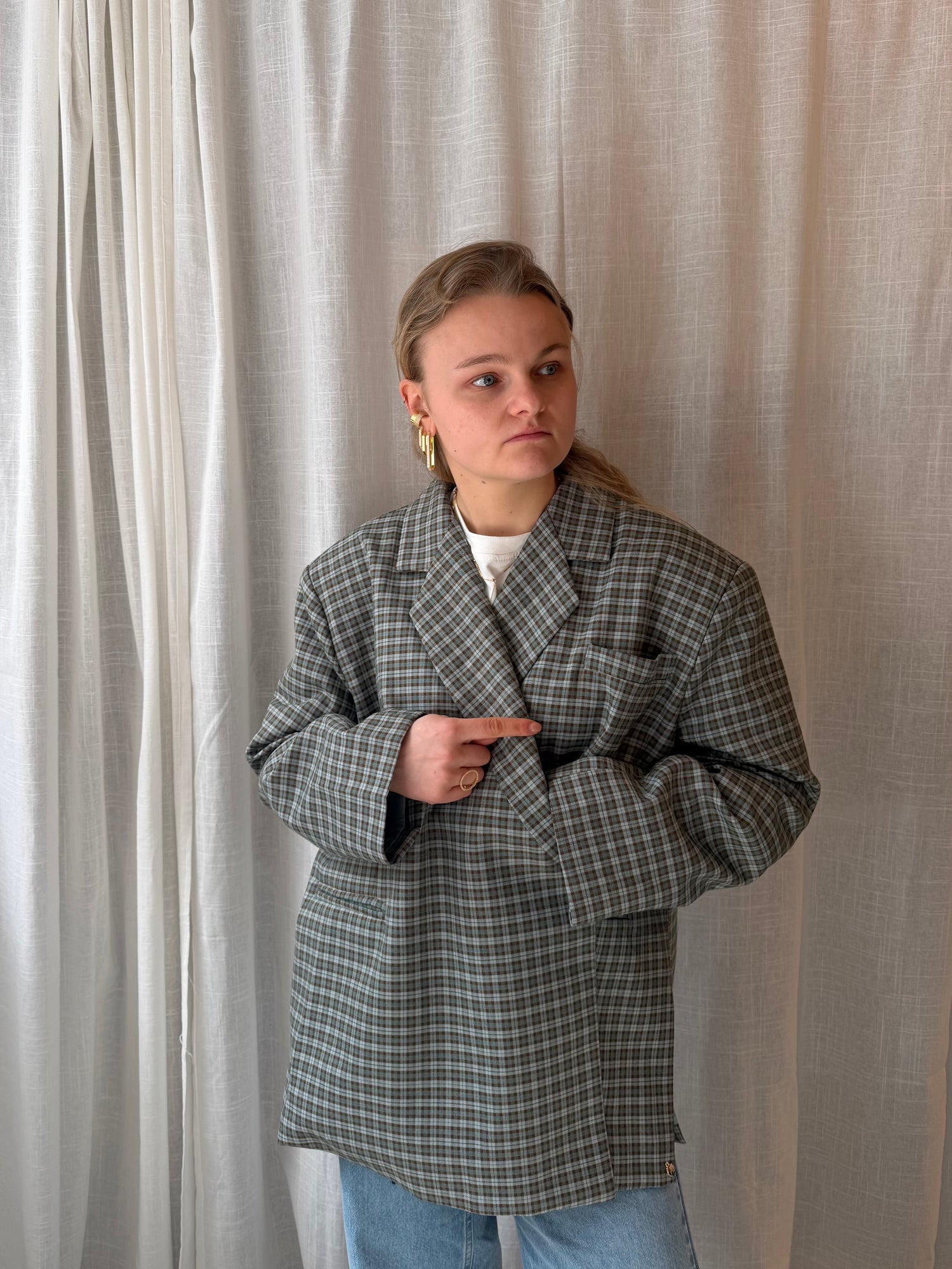Julie Oversized Chequered Blazer Green