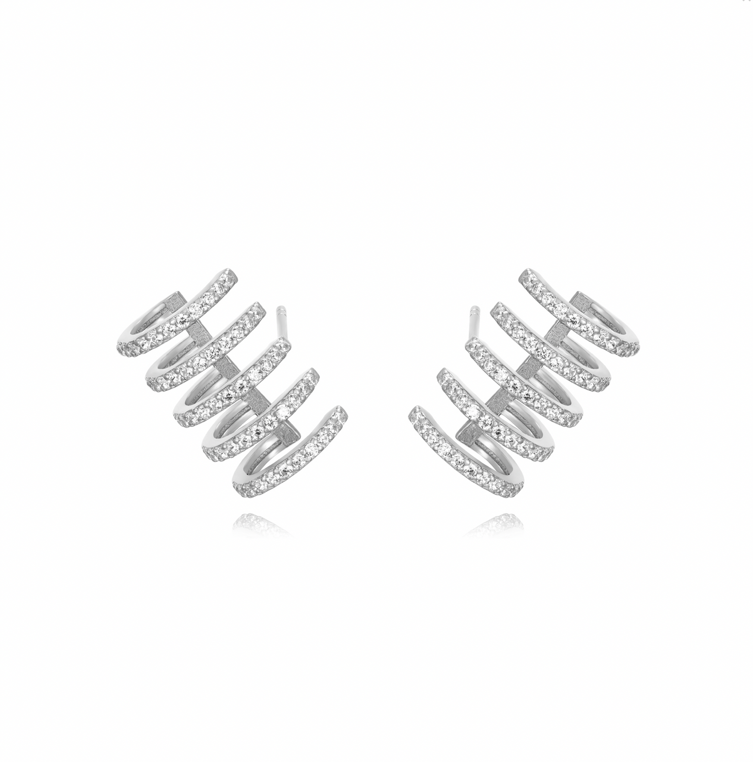 Five Diamond Ear Hug Earring Earring-Goud/Zilver