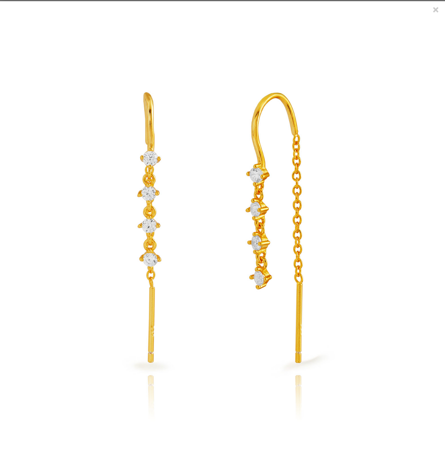 Four Falling Diamond Chain Earring-Goud/Zilver