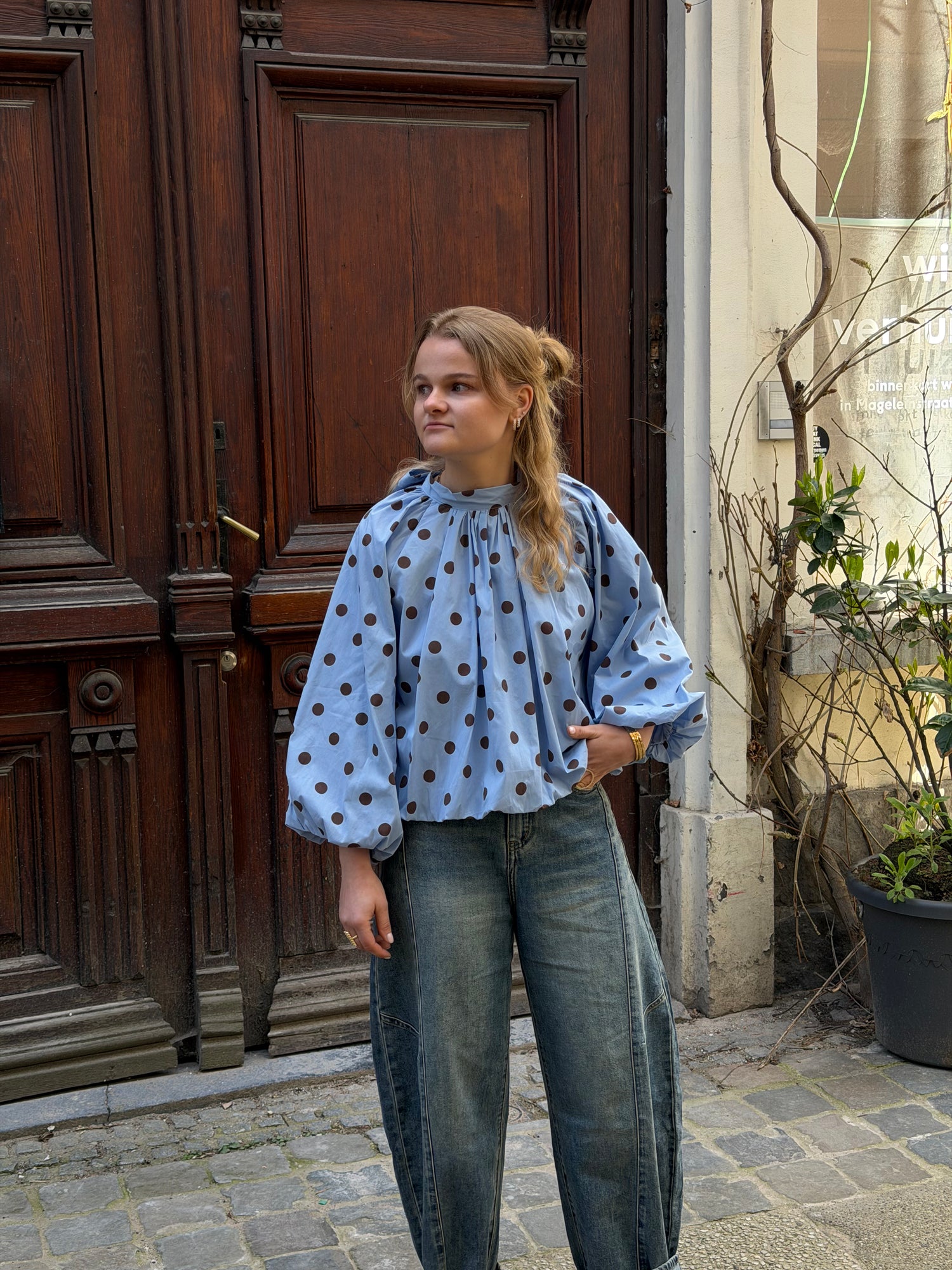 Elise Polka Dott Blouse Blue