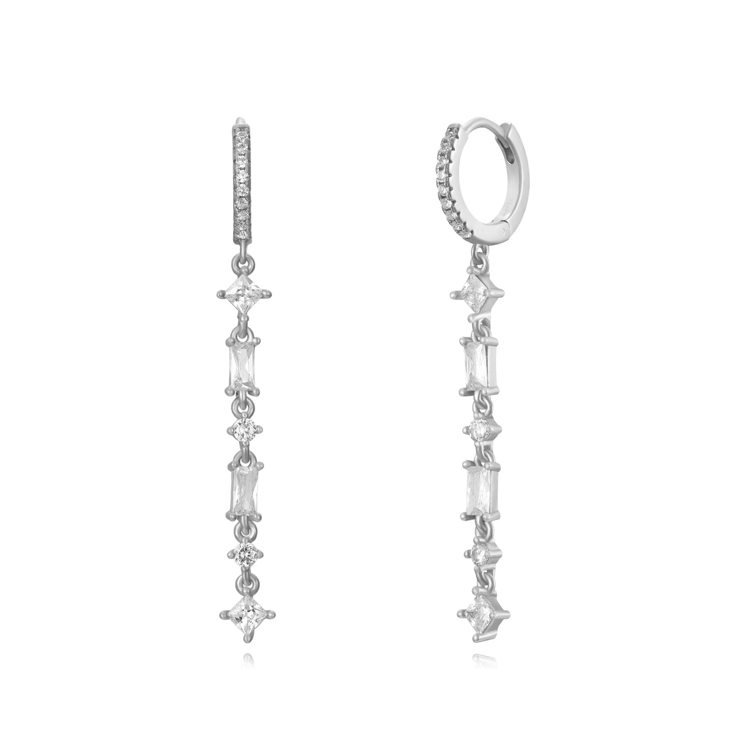 Diamond Square Drop Earring - Groen/Goud/Zilver