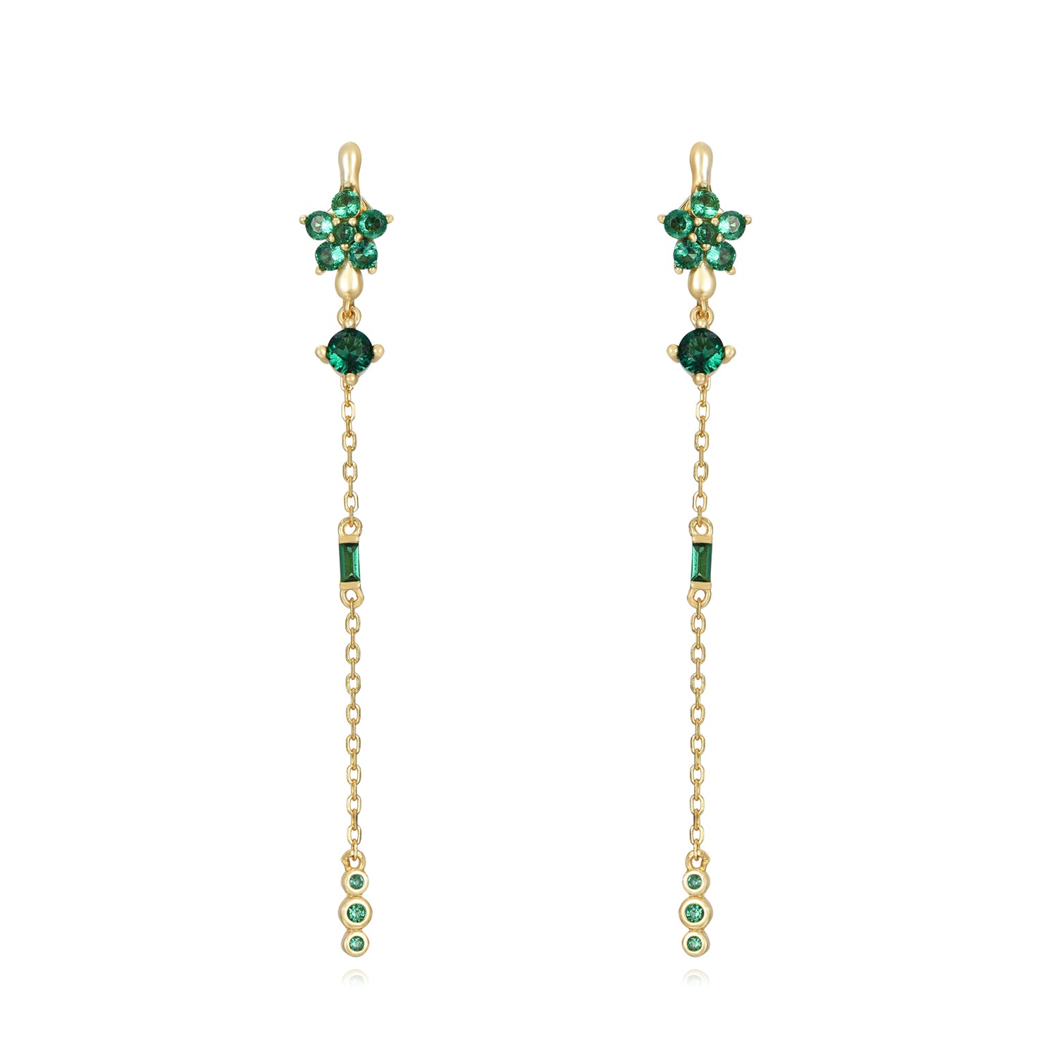Yana Flower Chain Earring-Groen/Goud