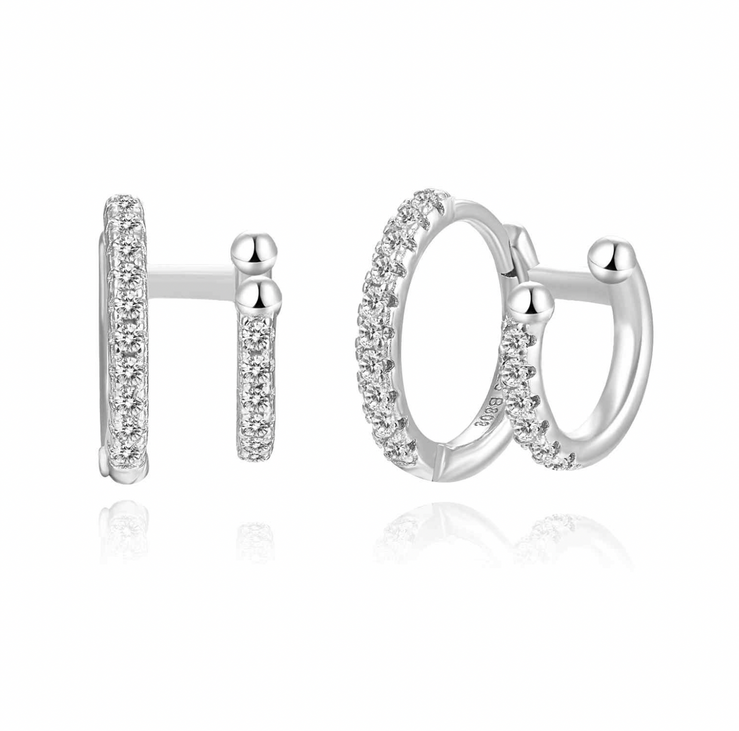 Double Diamond Hoop Earring and Earcuff-Goud/Zilver