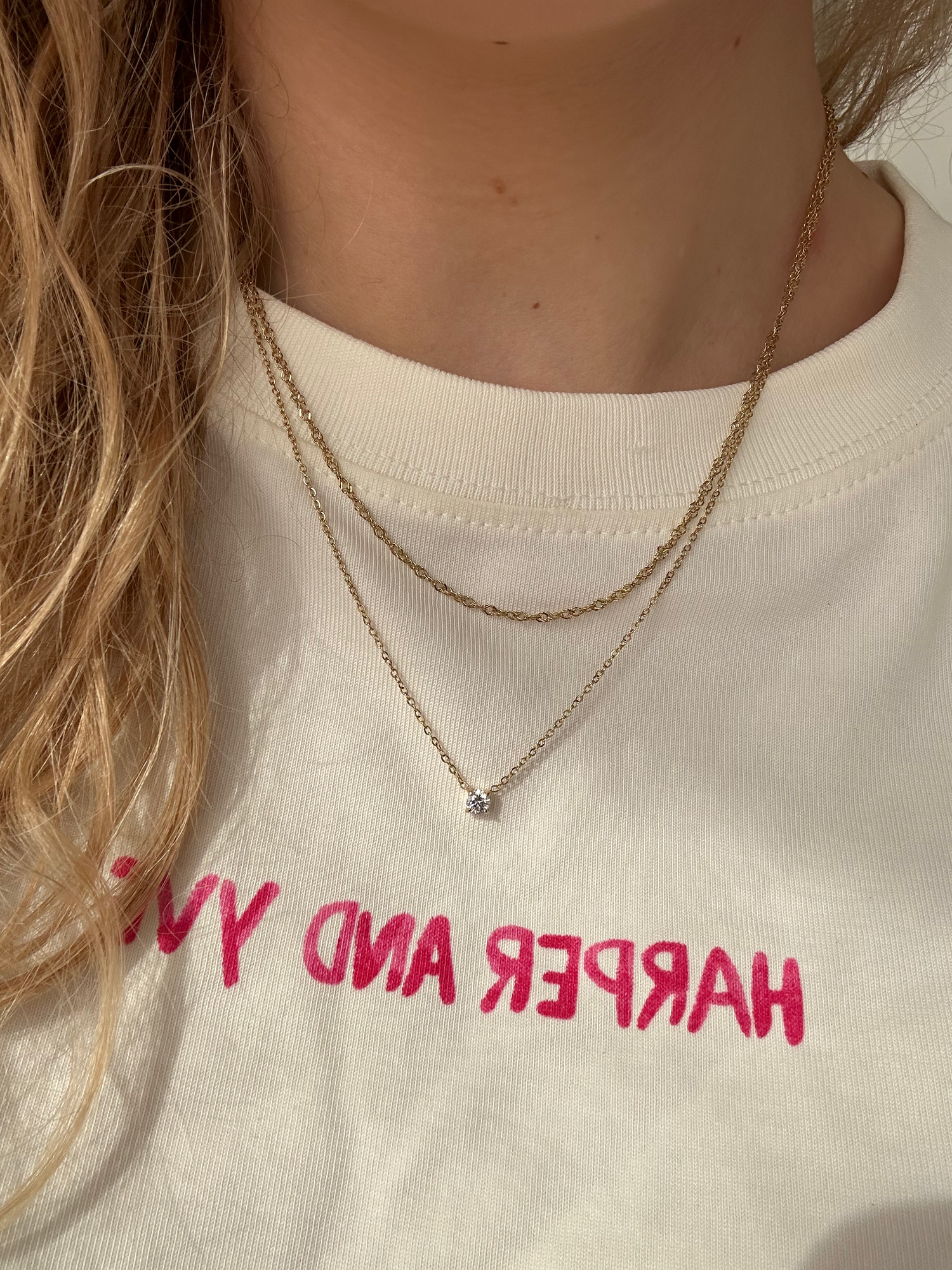 Flo Double Diamond Drop Necklace-Goud/Zilver