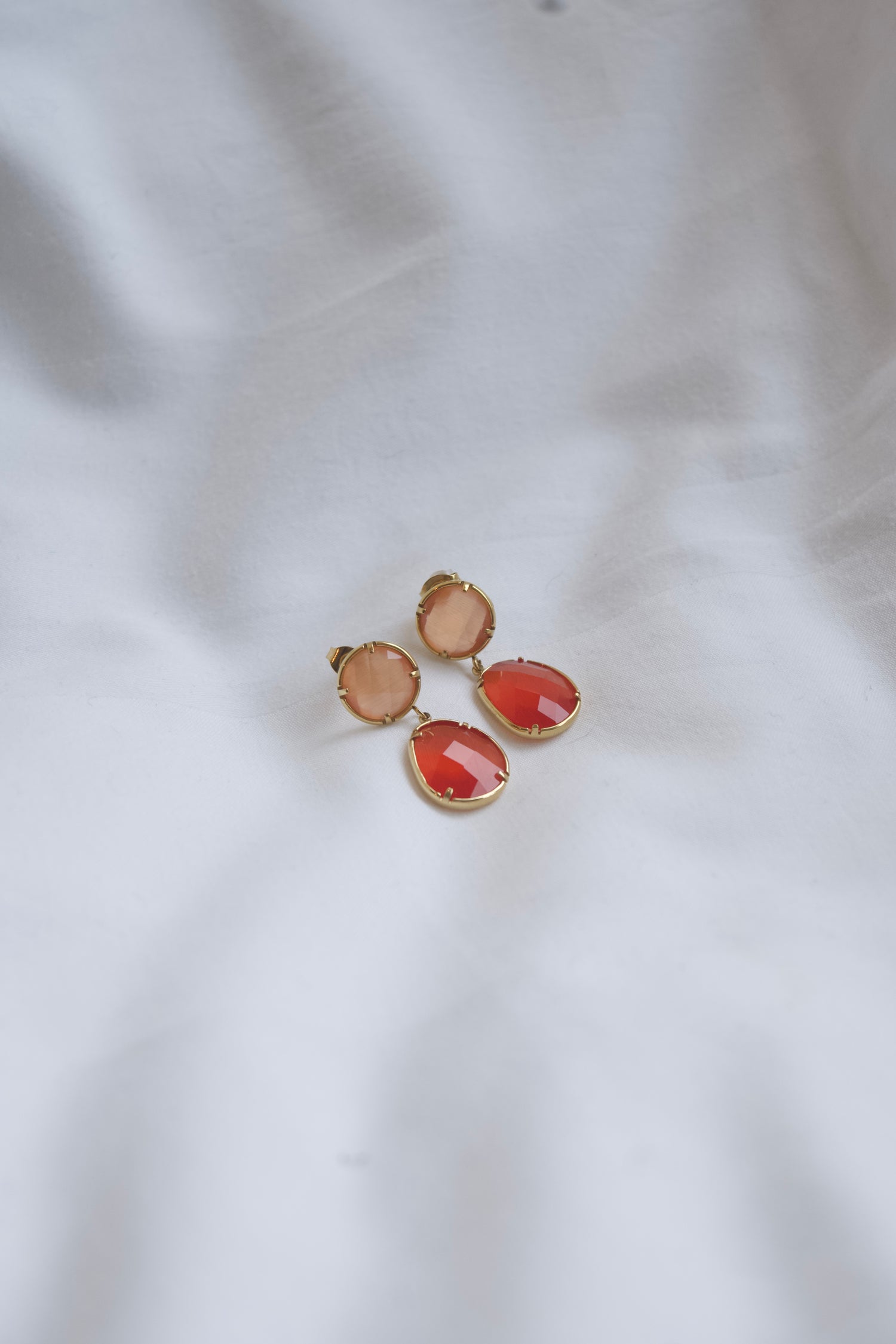 Isa Two Stones Earrings-Peach