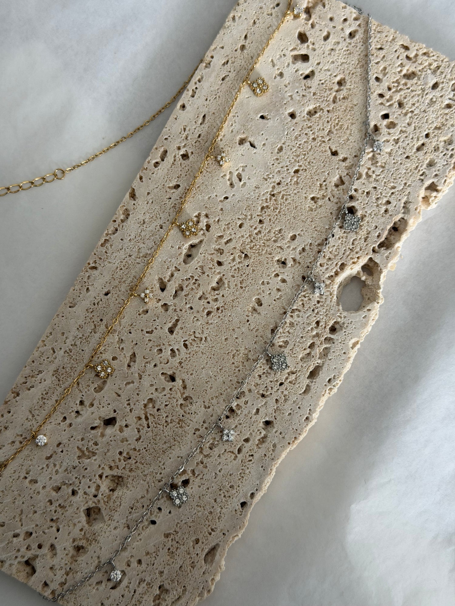 Clover And Diamond Necklace-Goud/Zilver