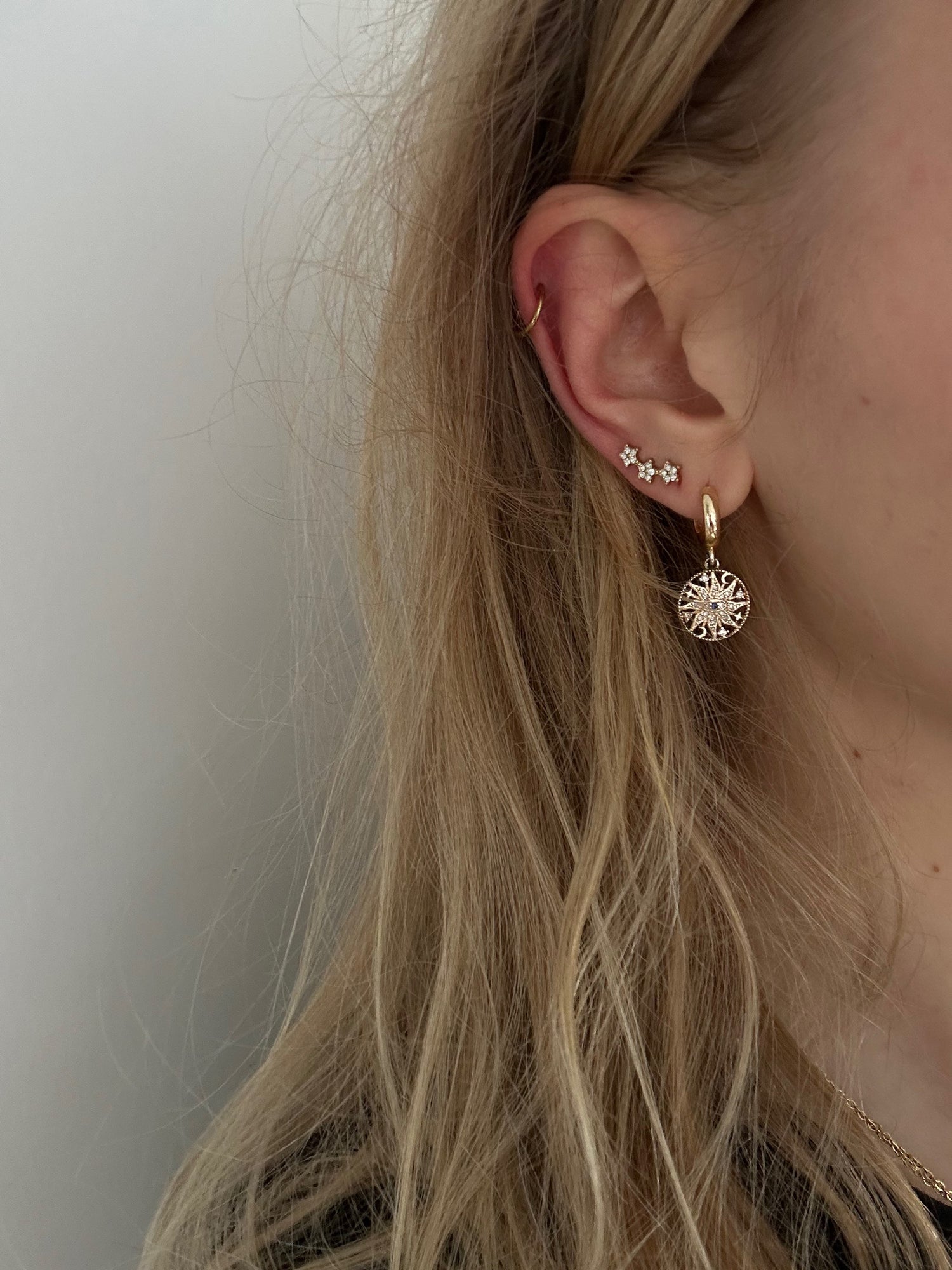 Diamond Star Row Earring-Goud/Zilver