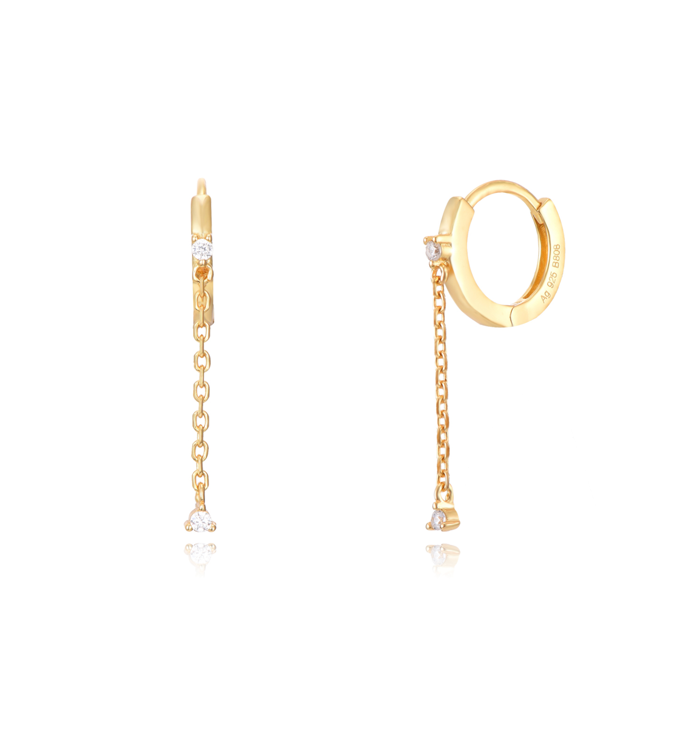 Diamond Point Chain Earring-Gold/Silver