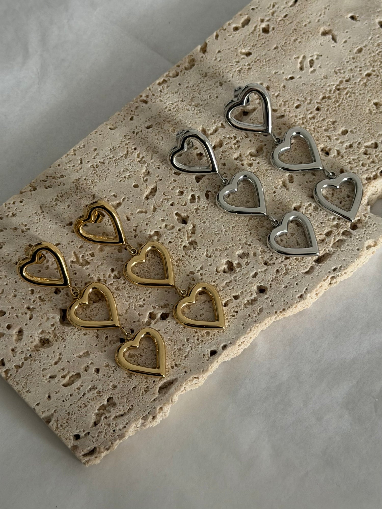 Triple Heart Earrings-Goud/Zilver