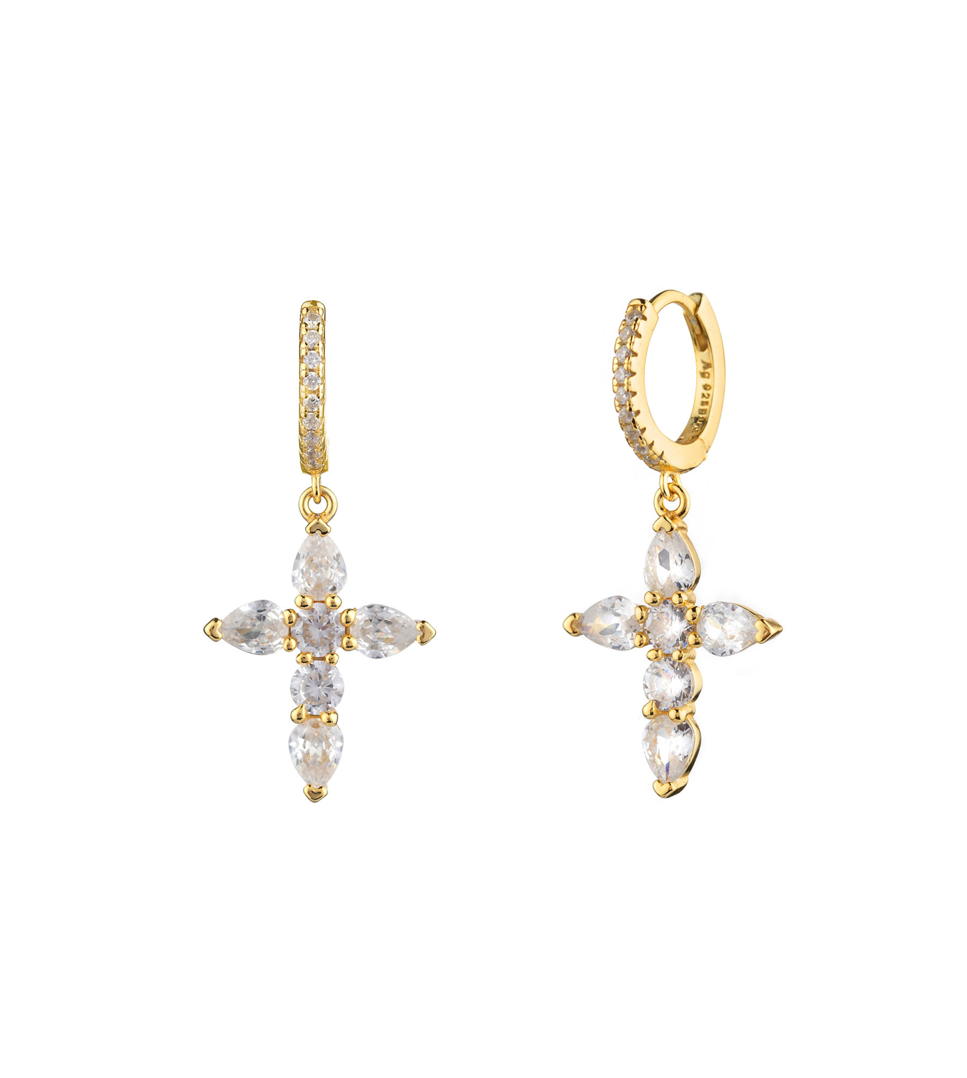 Diamond Cross Earring-Gold/Green