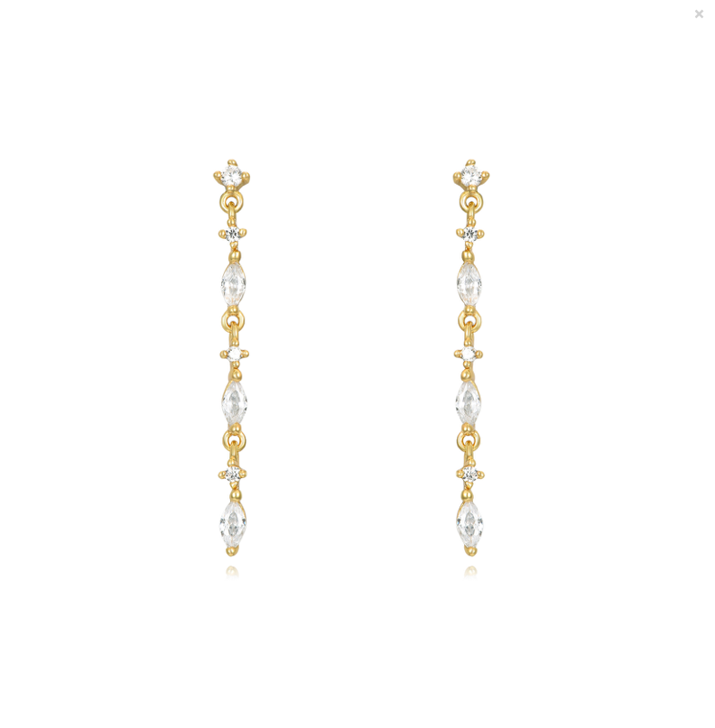 Lina Fine Long Diamond Earring-Goud/Zilver