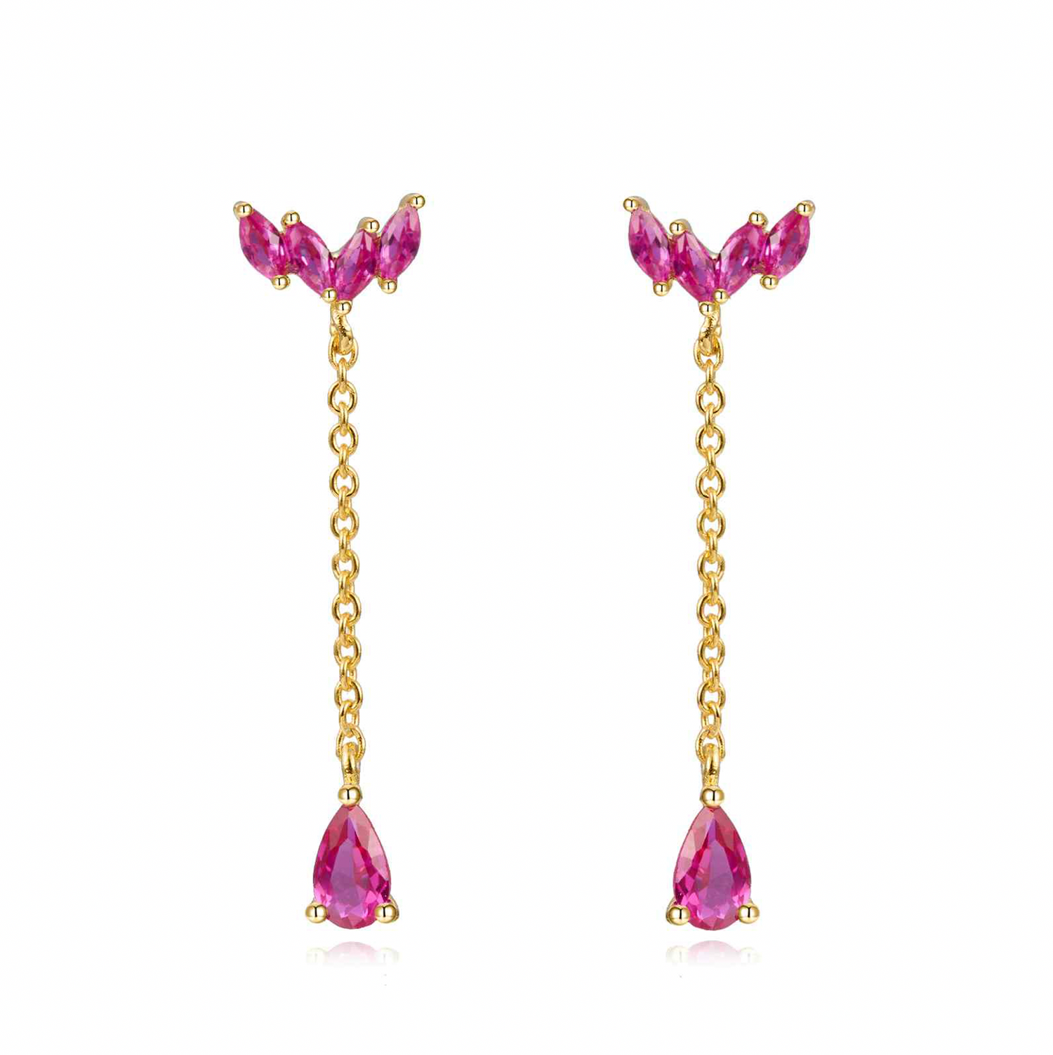 Teardrop Chain II Earring-Goud/Zilver/Roze