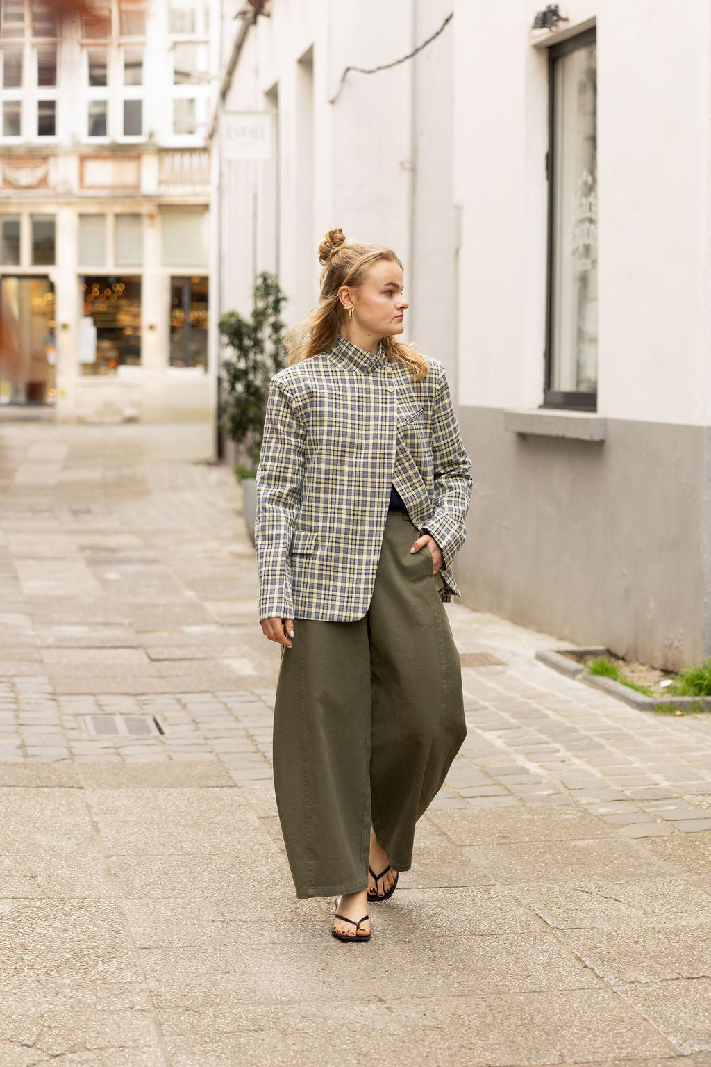 June Chequered Blazer Butter Yellow& Blue