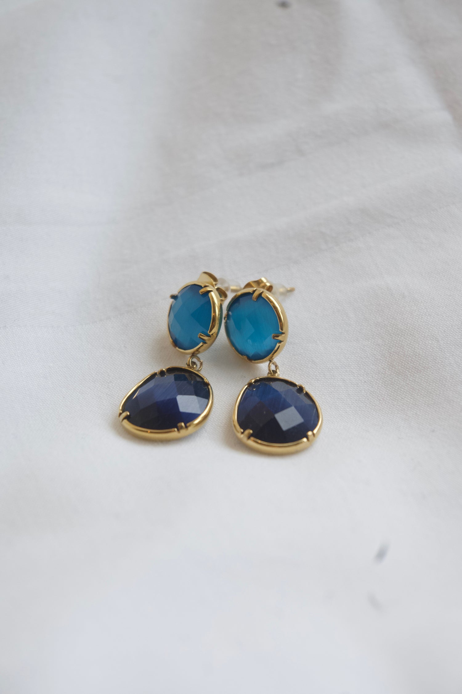 Isa Two Stones Earrings-Blue