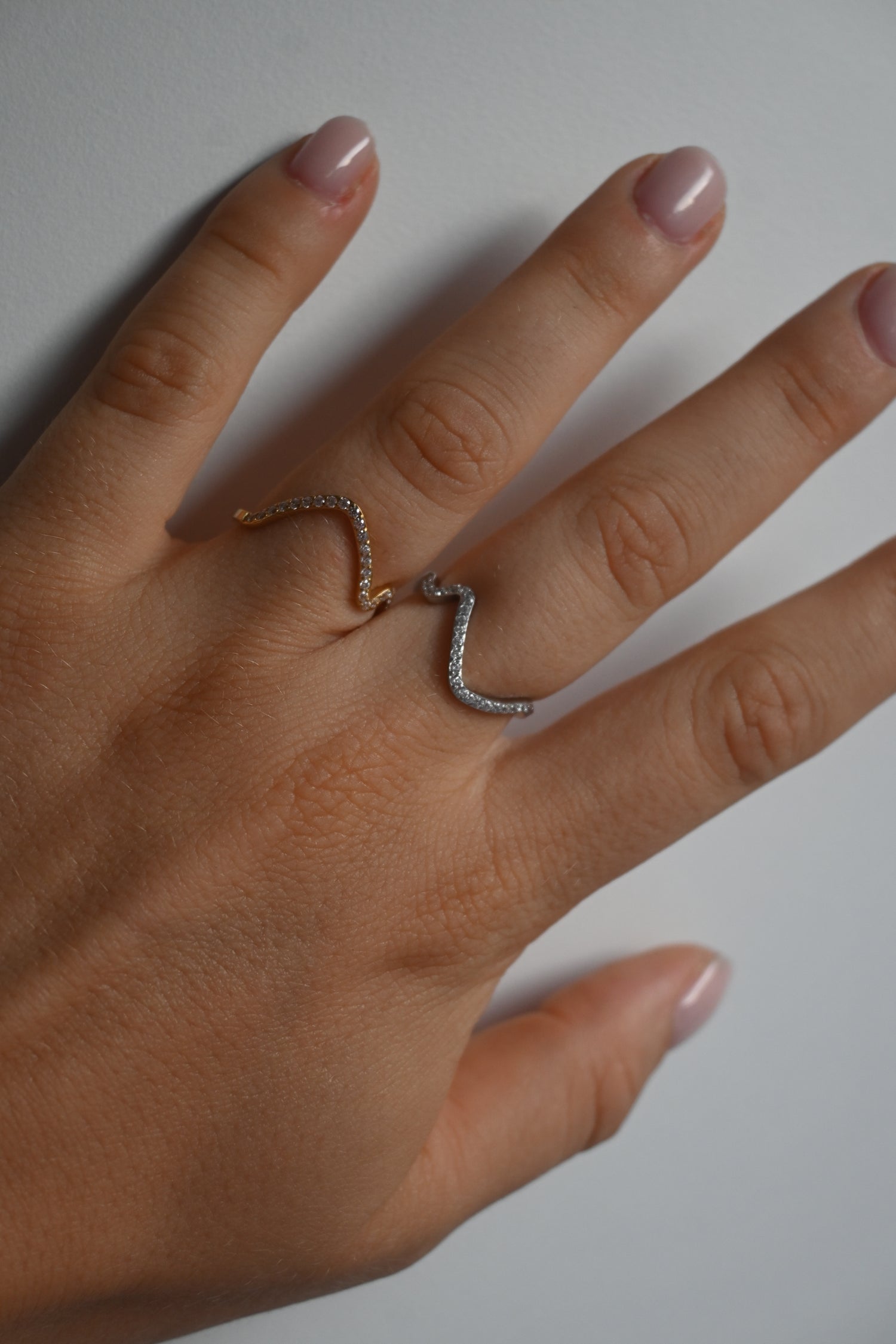 Diamond Wave Ring-Goud/Zilver
